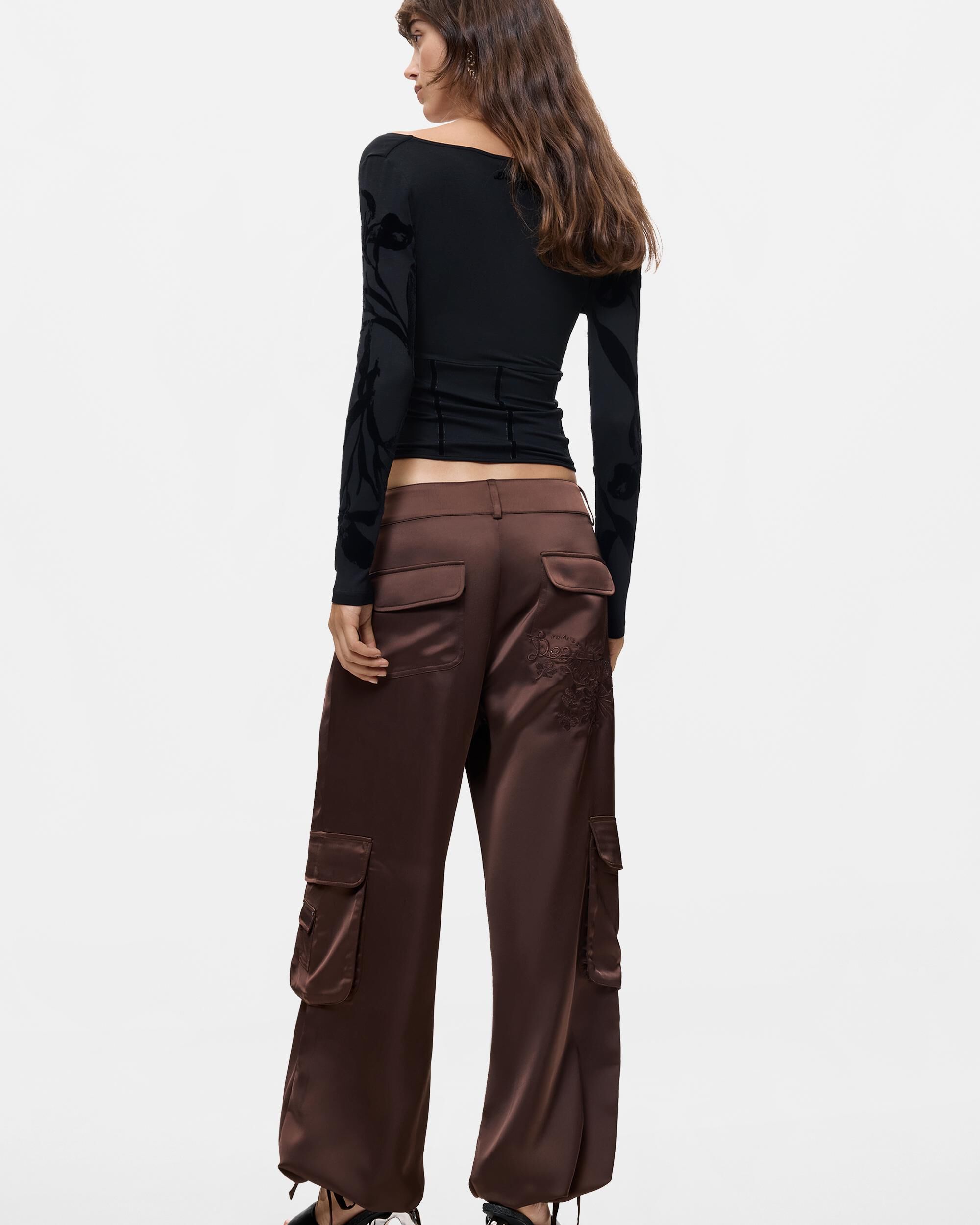 Pantalón de mujer cargo largo - Desigual - Marrón Marrón-3