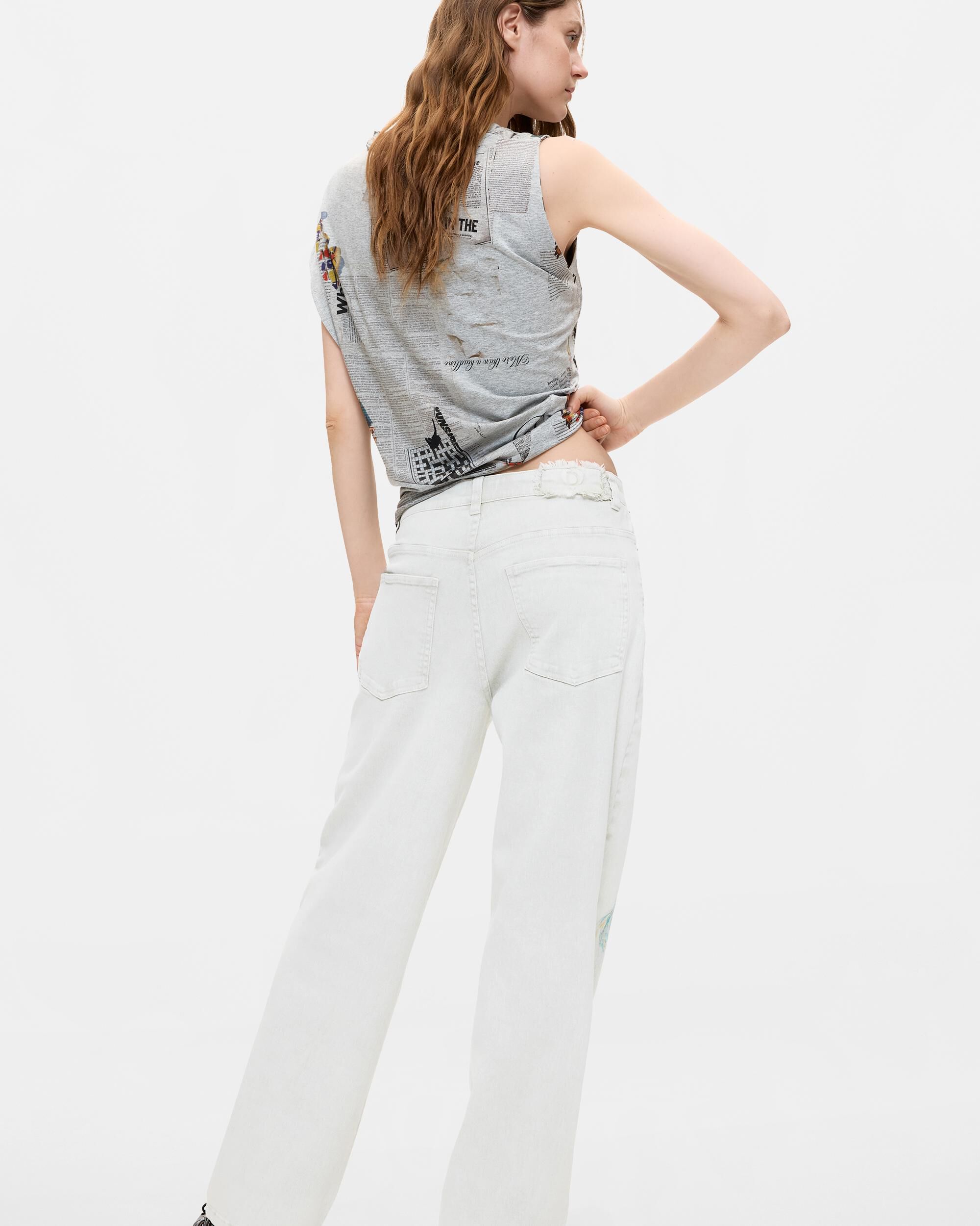 Pantalón de mujer vaquero estampado largo - Desigual - Blanco Blanco-3