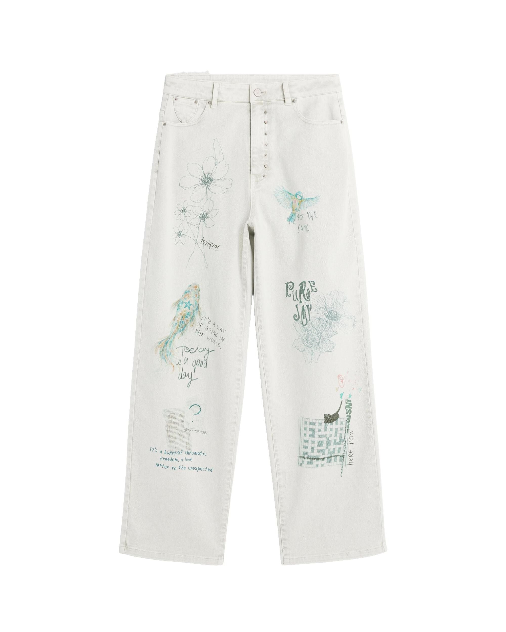 Pantalón de mujer vaquero estampado largo - Desigual - Blanco Blanco-4