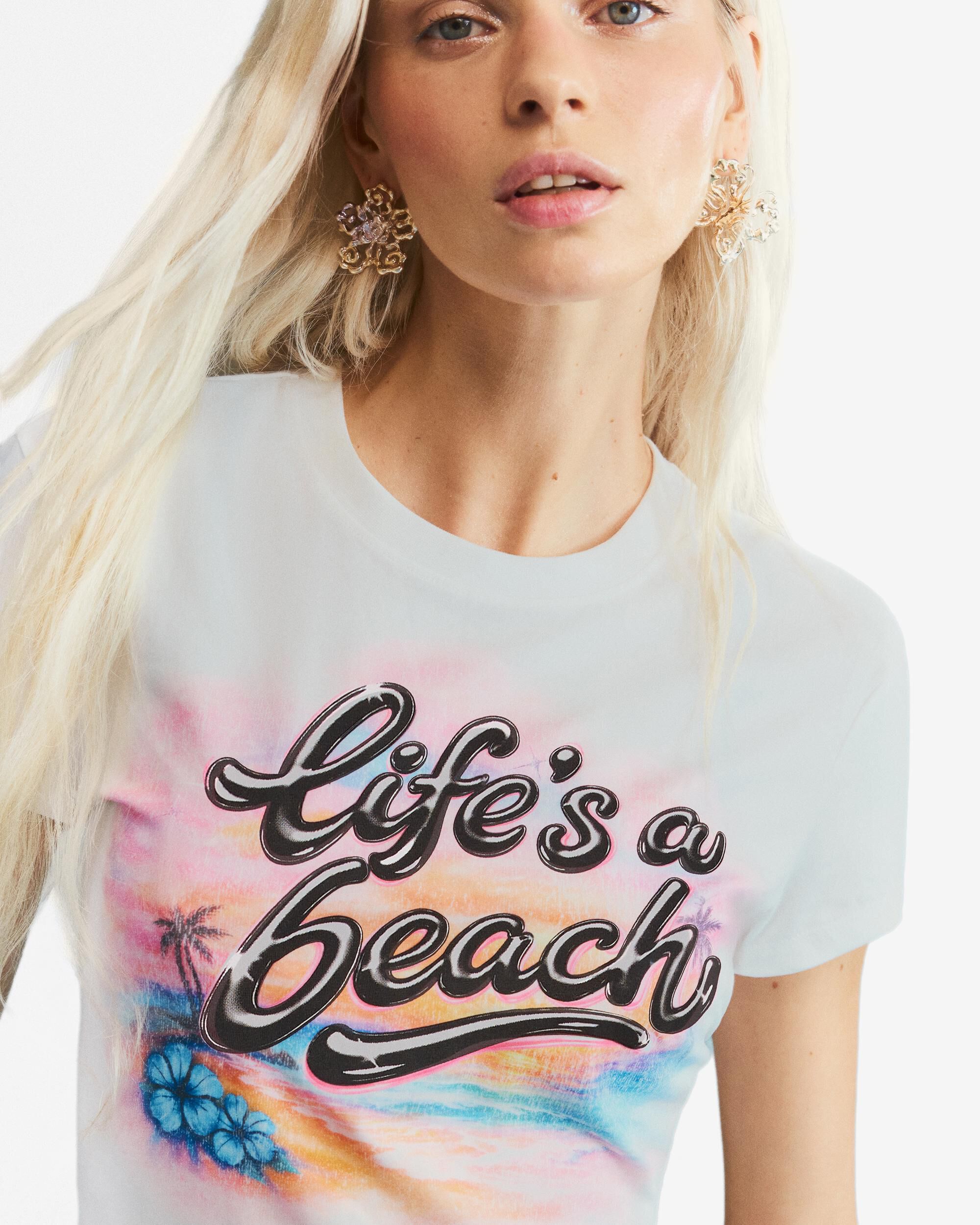 Camiseta de mujer algodón estampada - Desigual - Blanco Blanco-4