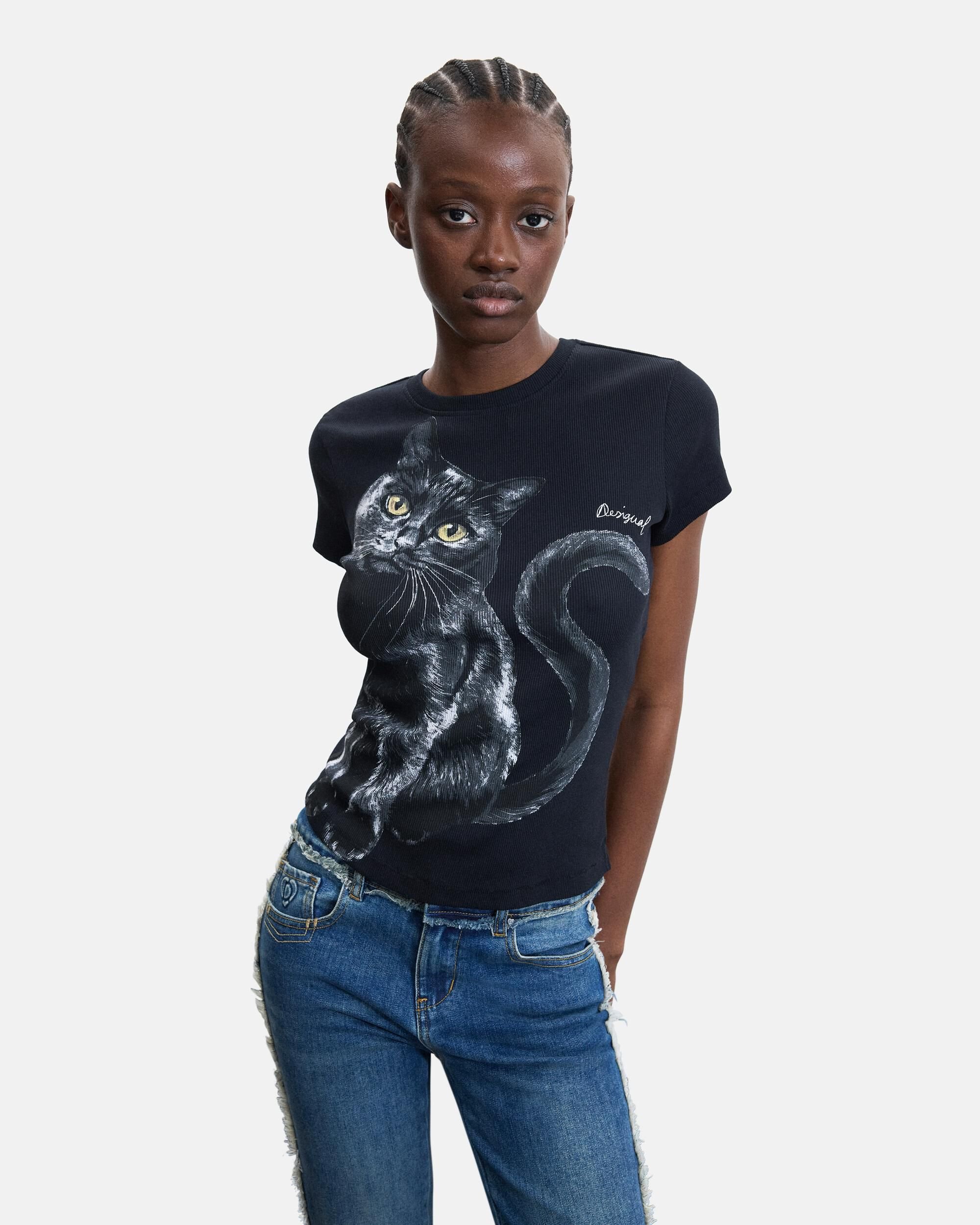 Camiseta de mujer estampada 100% algodón - Desigual - Negro Negro-1