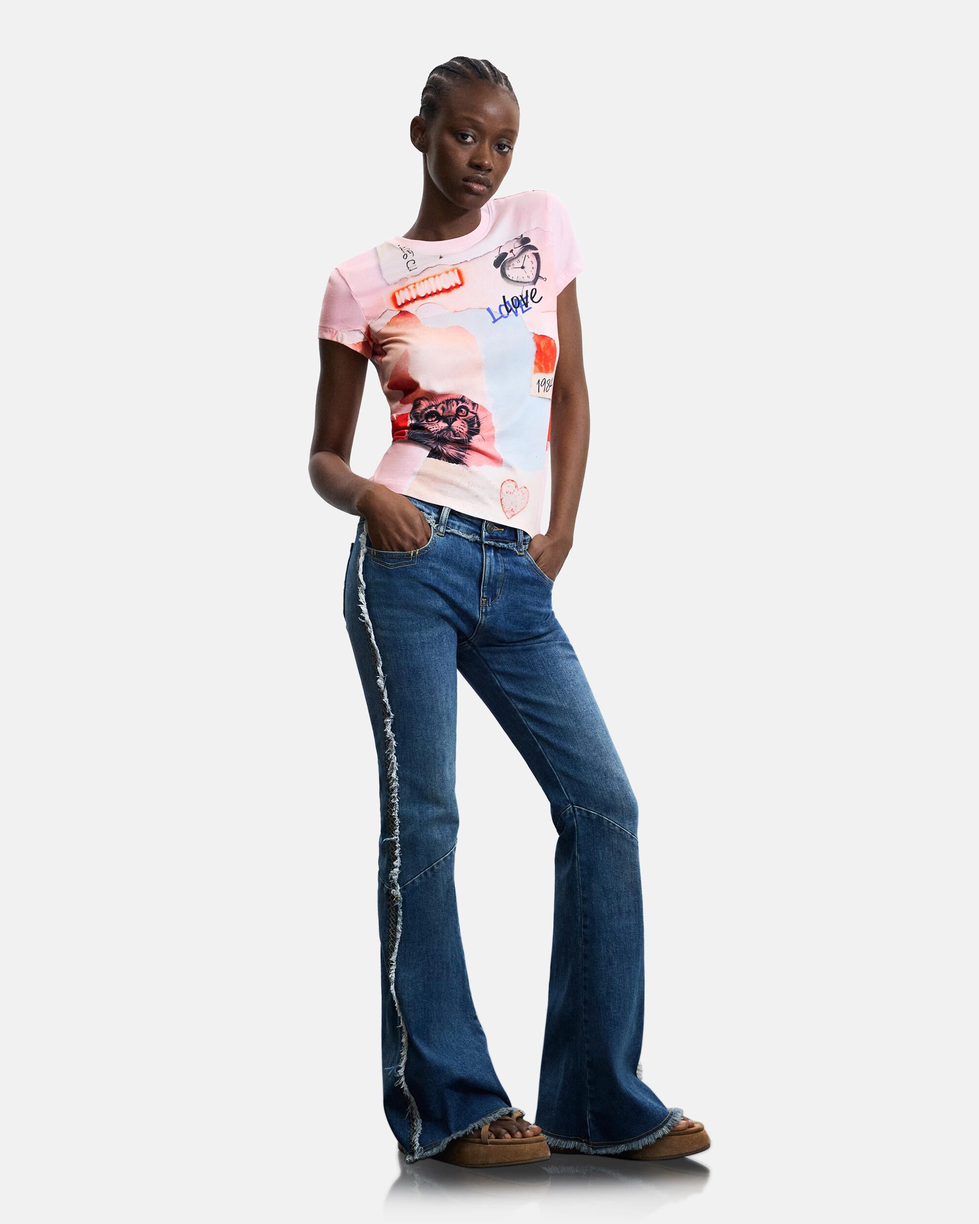 Camiseta de mujer estampada 100% algodón - Desigual - Rojo Rojo-2