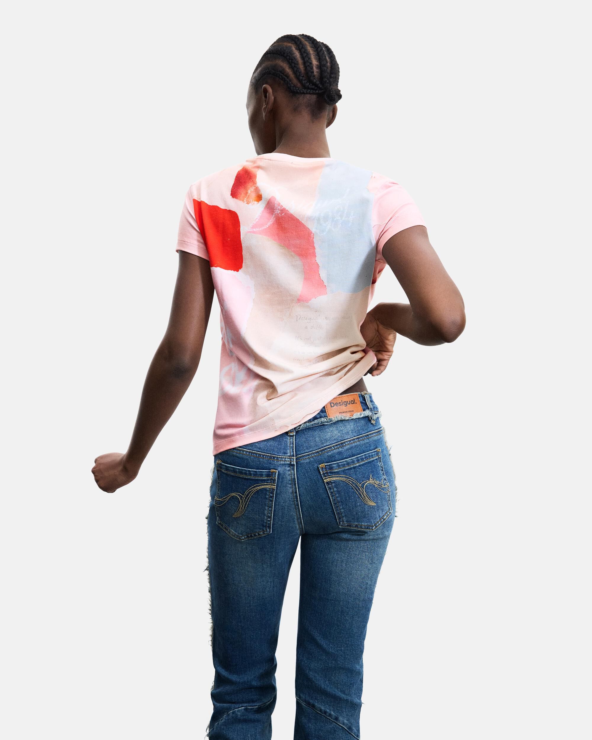 Camiseta de mujer estampada 100% algodón - Desigual - Rojo Rojo-3