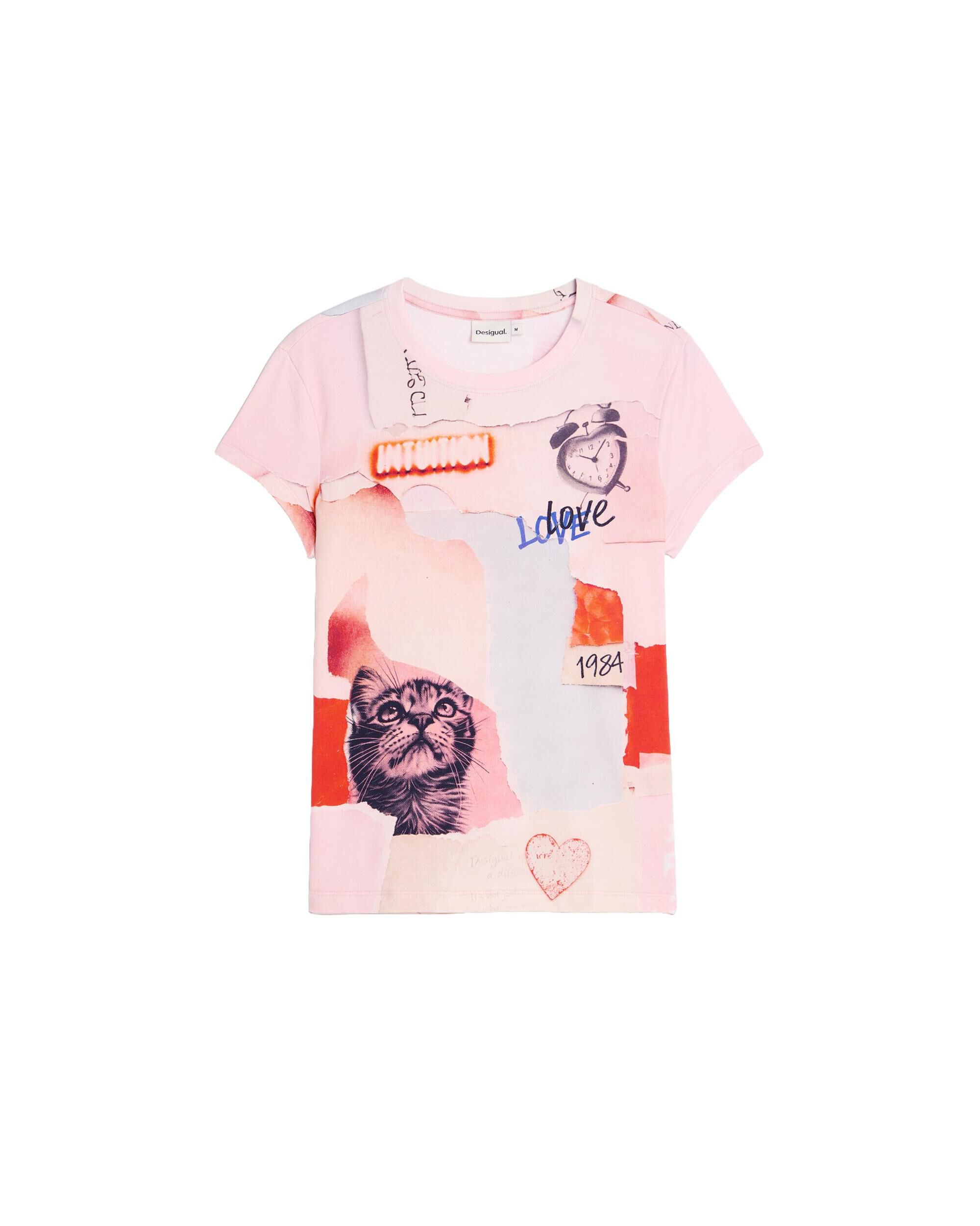 Camiseta de mujer estampada 100% algodón - Desigual - Rojo Rojo-4