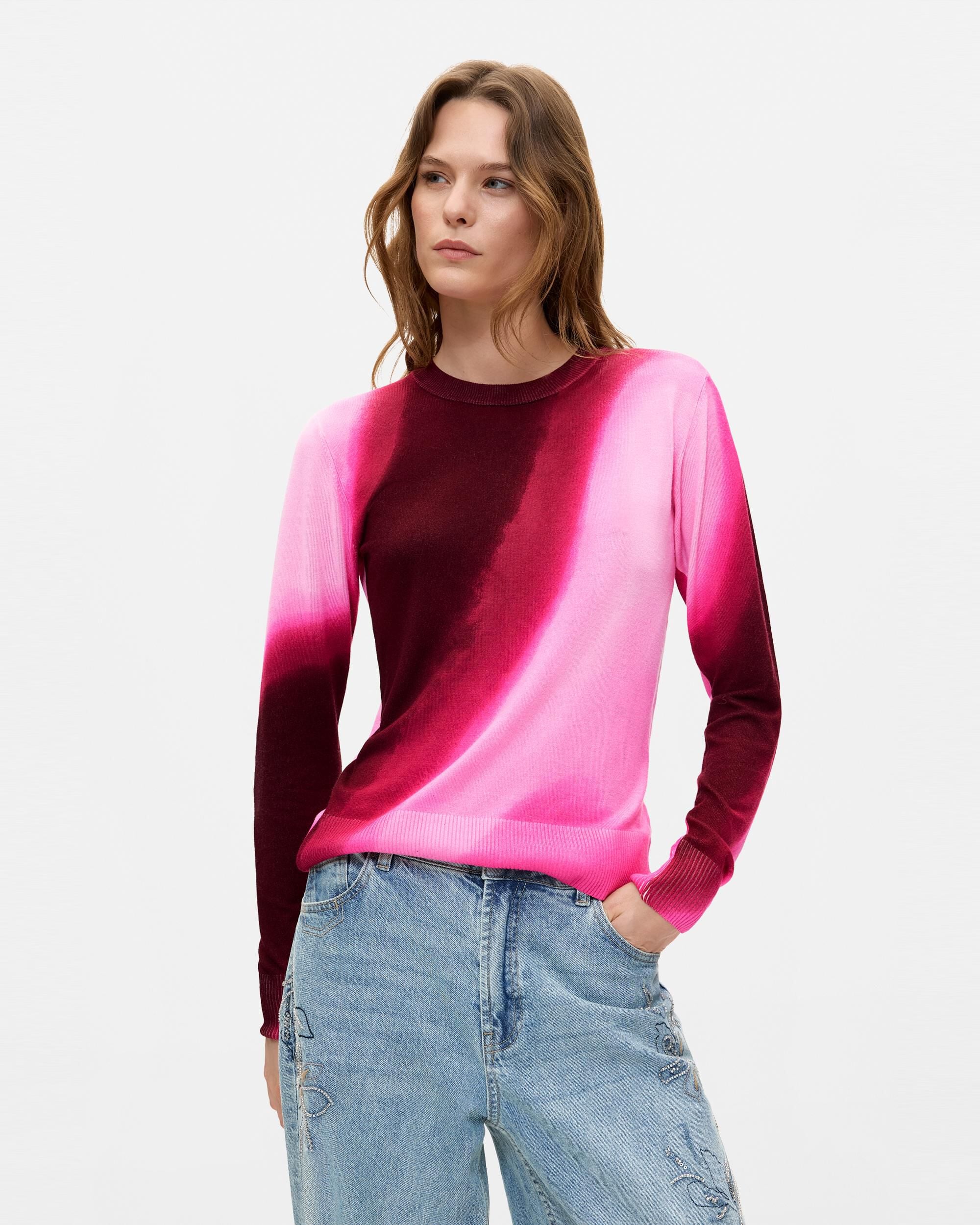 Jersey de mujer punto fino degradado - Desigual - Rojo Rojo-1