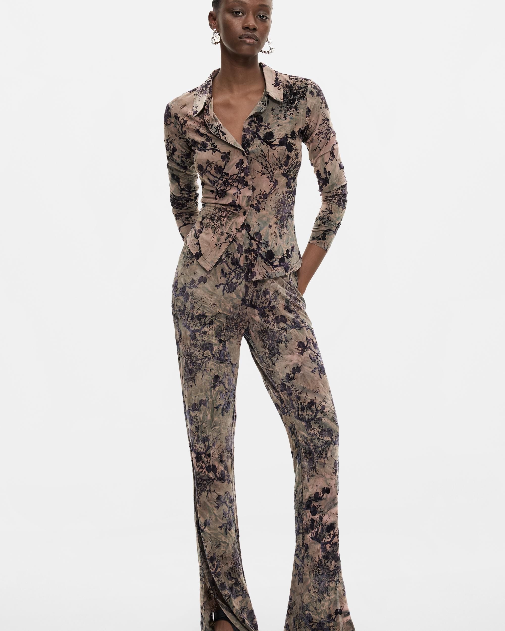 Pantalón de mujer largo flocado - Desigual - Negro Negro-1