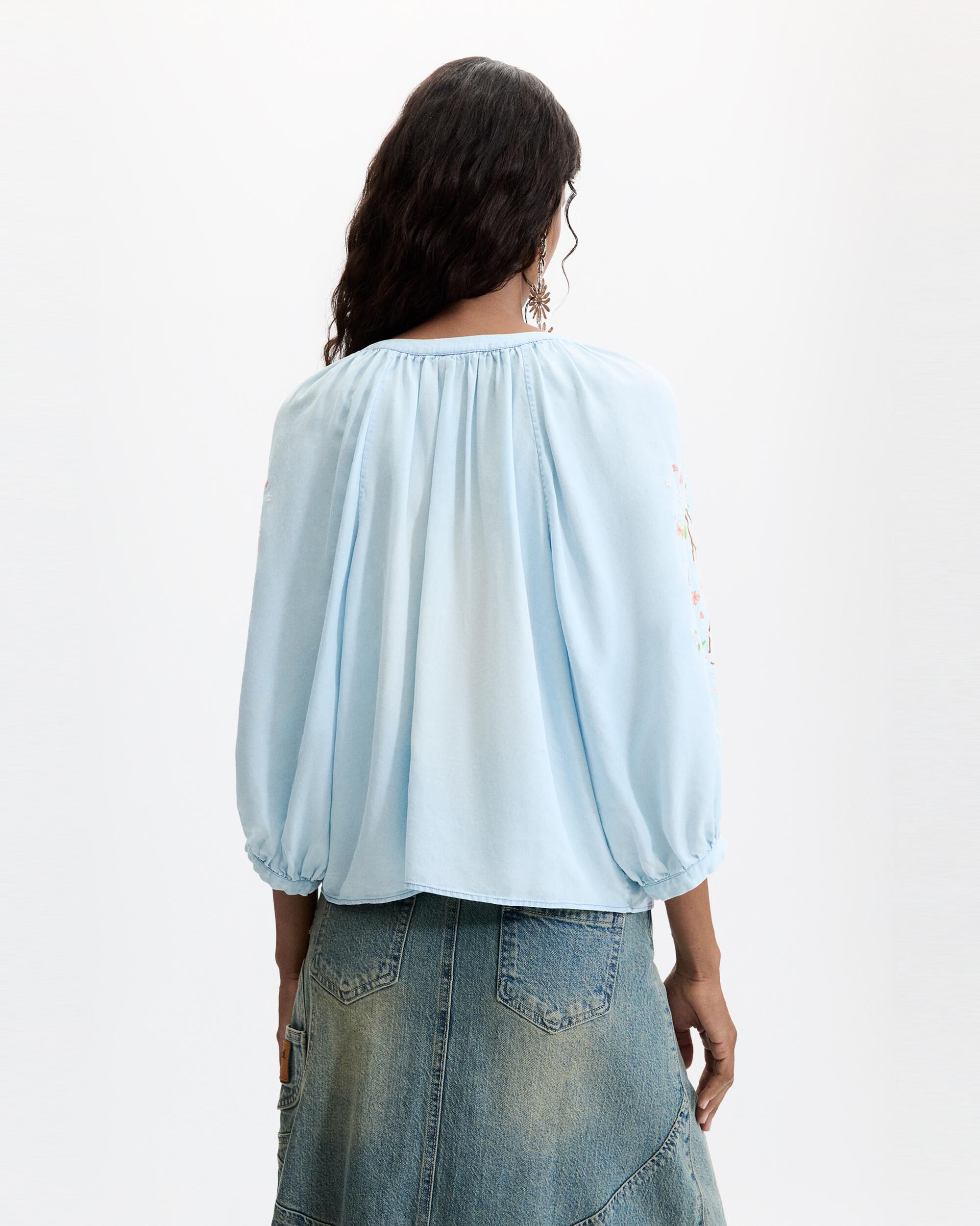 Blusa de mujer bordados mangas - Desigual - Azul Azul-3