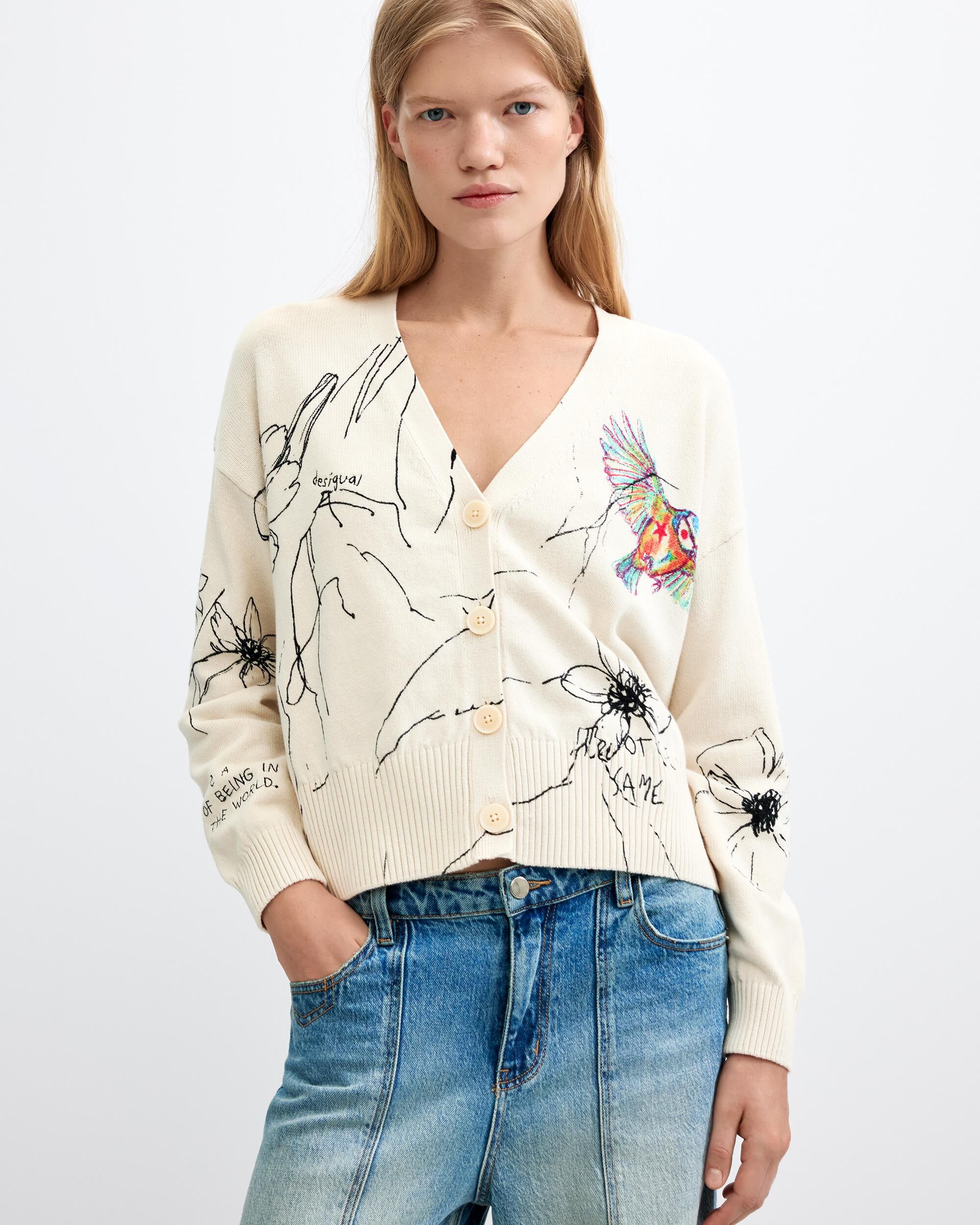Jersey de mujer estampado flores - Desigual - Blanco Blanco-1
