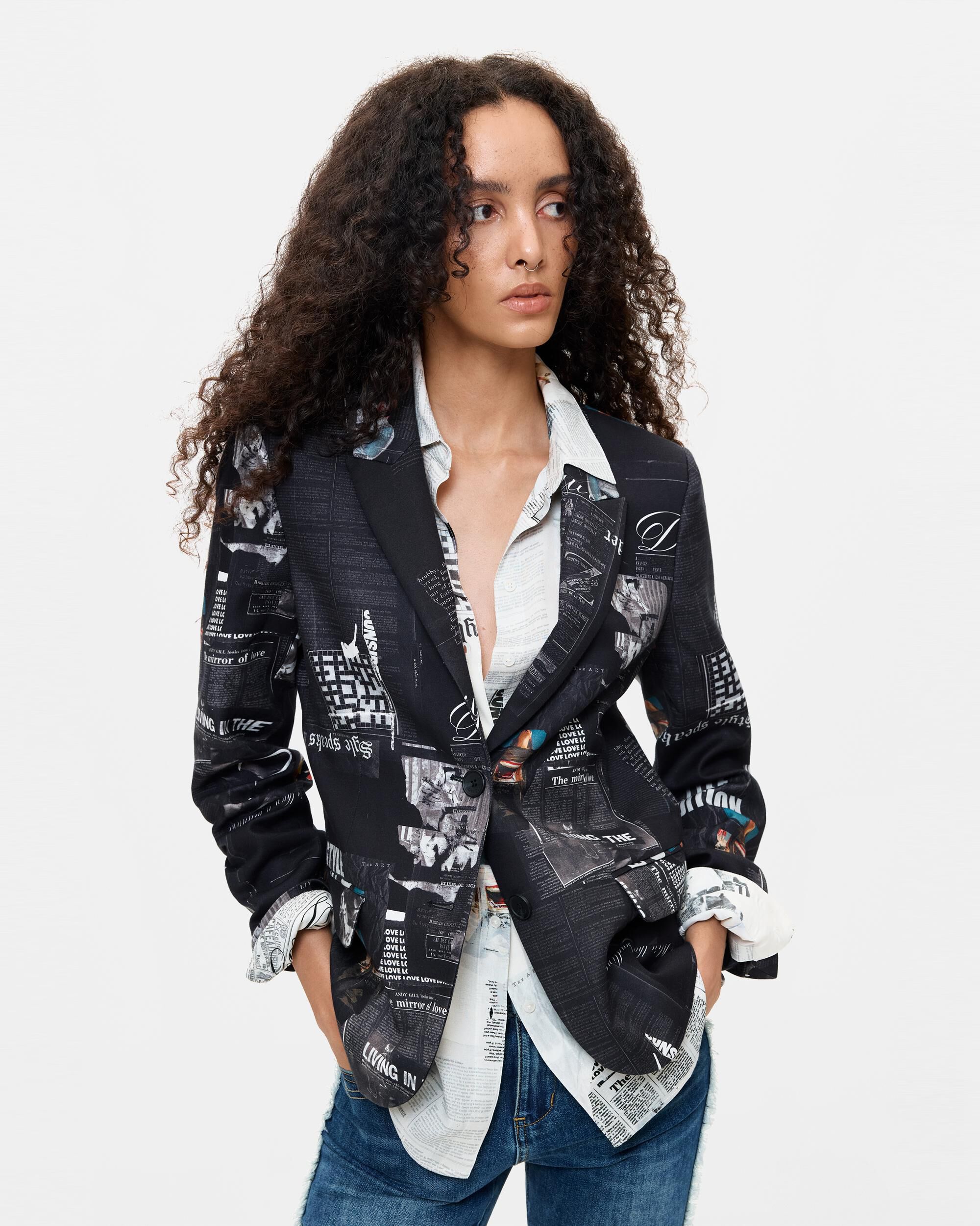 Americana de mujer estampada patchwork - Desigual - Negro Negro-2