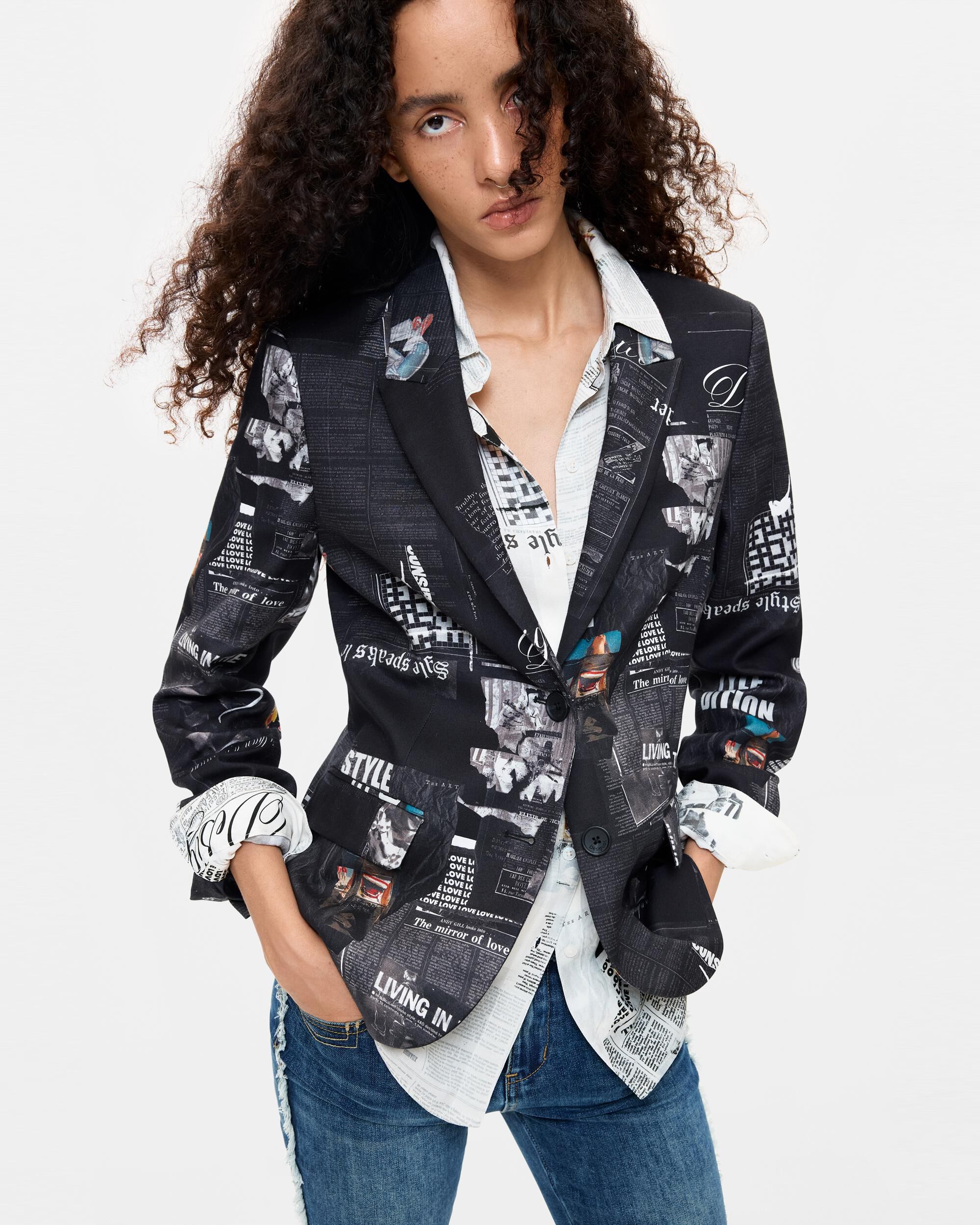 Americana de mujer estampada patchwork - Desigual - Negro Negro-4