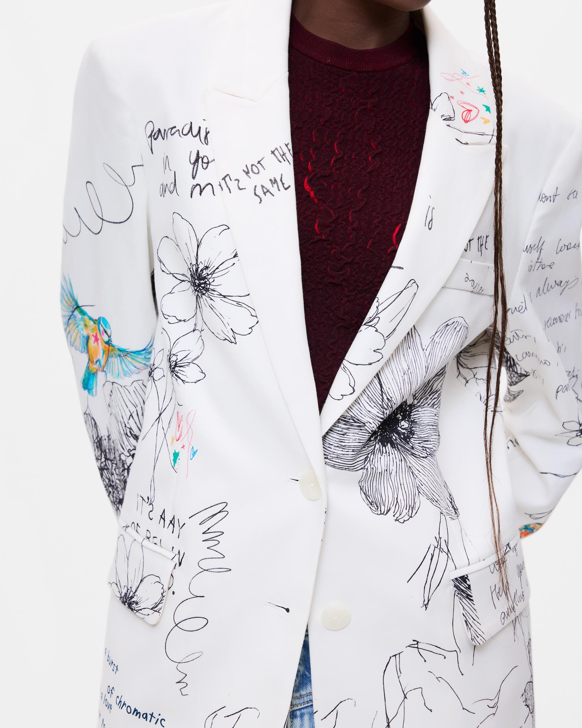 Abrigo de mujer estampado flores - Desigual - Blanco Blanco-4