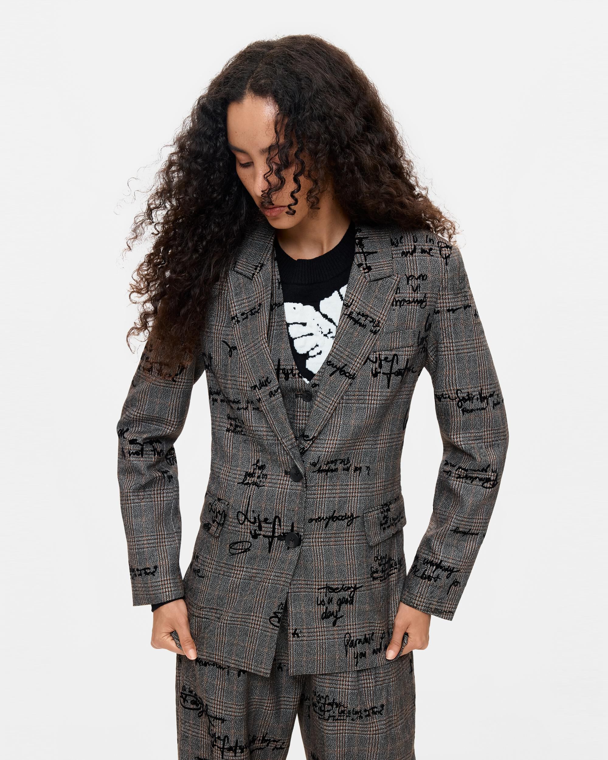 Abrigo de mujer cuadros texturizado - Desigual - Negro Negro-2