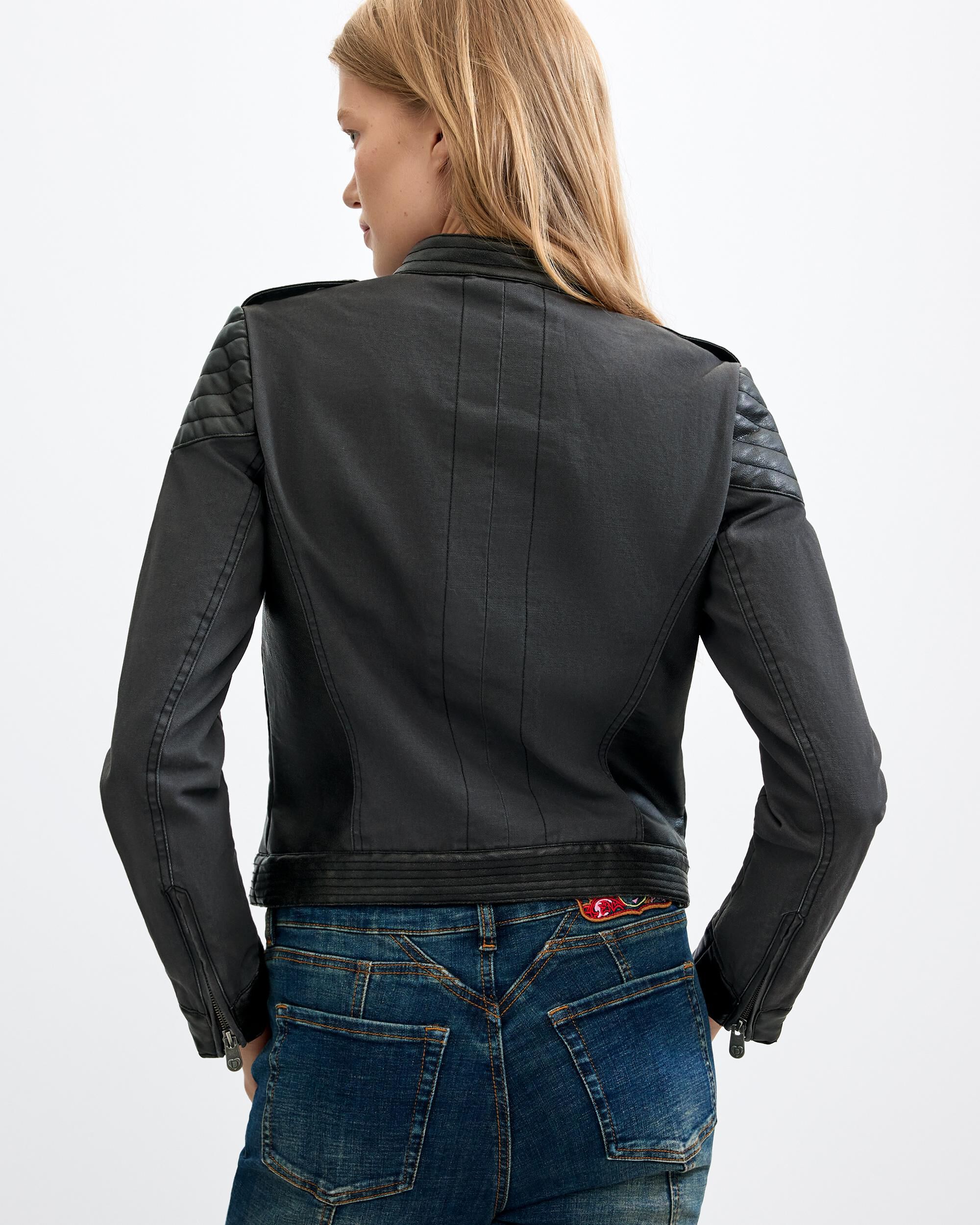 Cazadora de mujer efecto piel - Desigual - Negro Negro-3