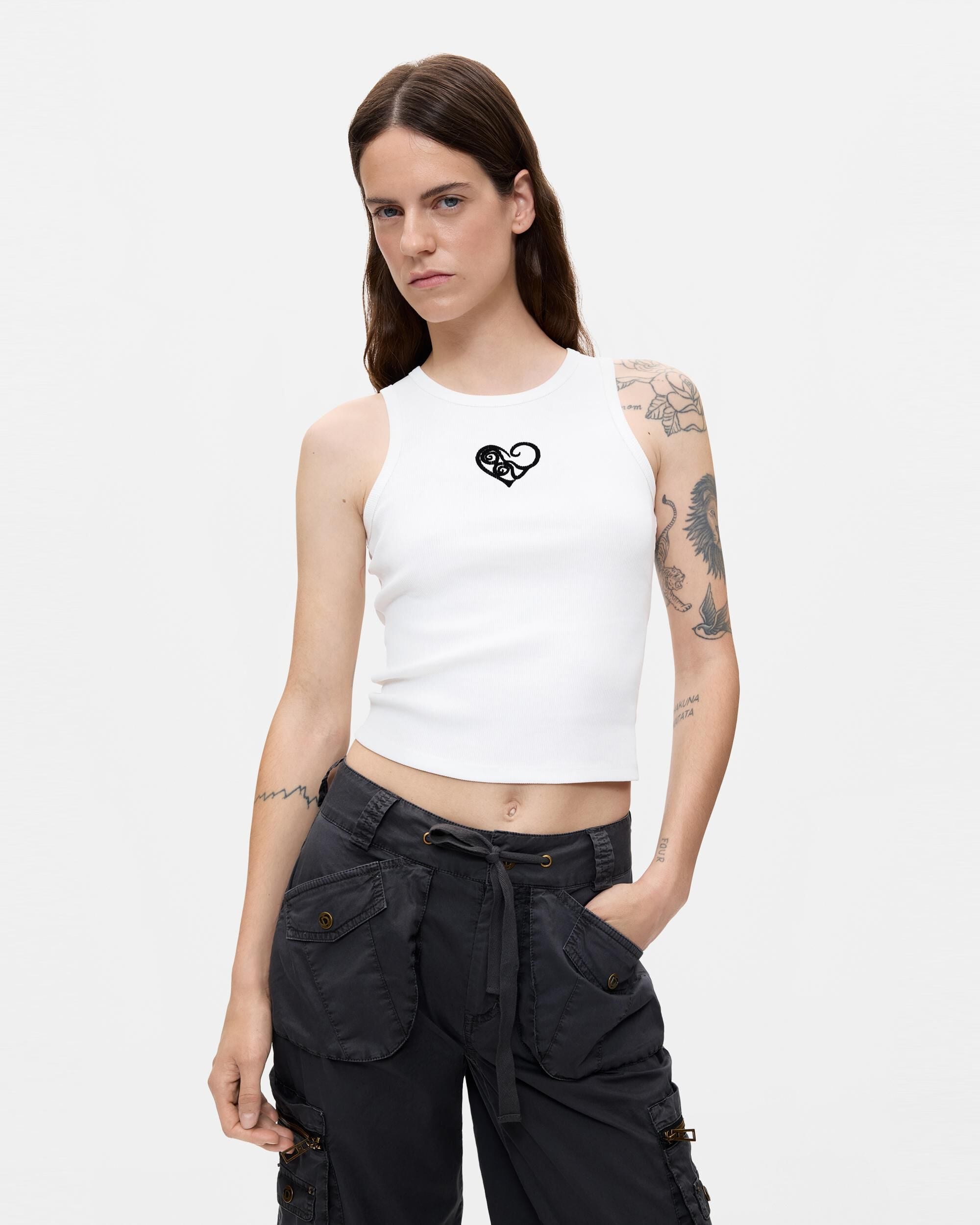 Camiseta de mujer sin mangas 100% algodón - Desigual - Blanco Blanco-1