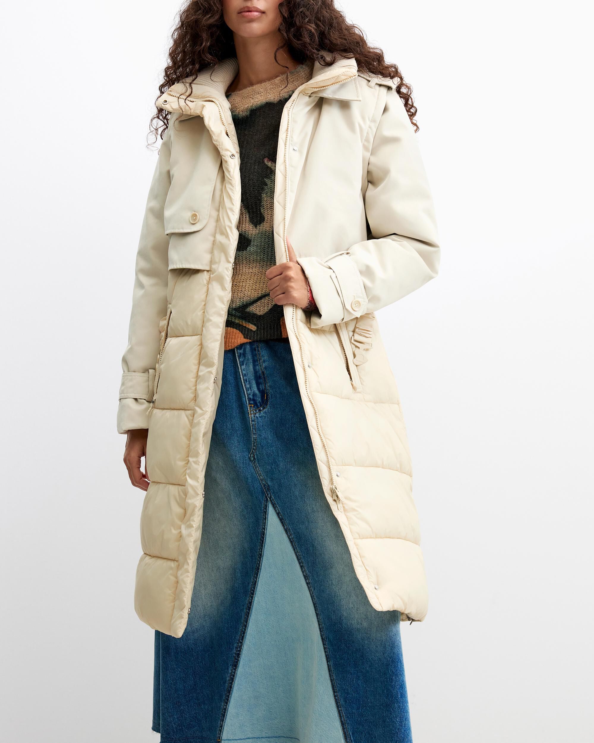 Abrigo de mujer acolchado desmontable - Desigual - Blanco Blanco-4