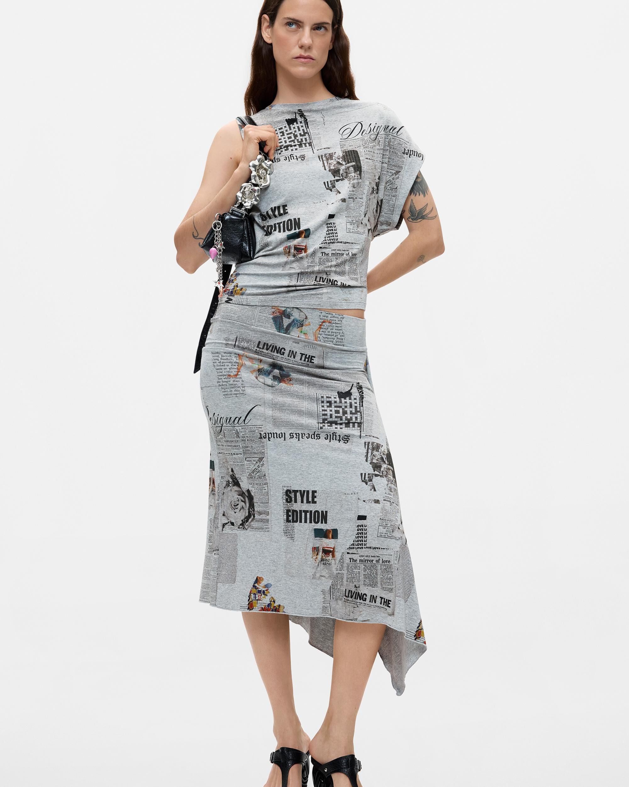 Falda asimétrica estampada - Desigual - Negro Negro-1