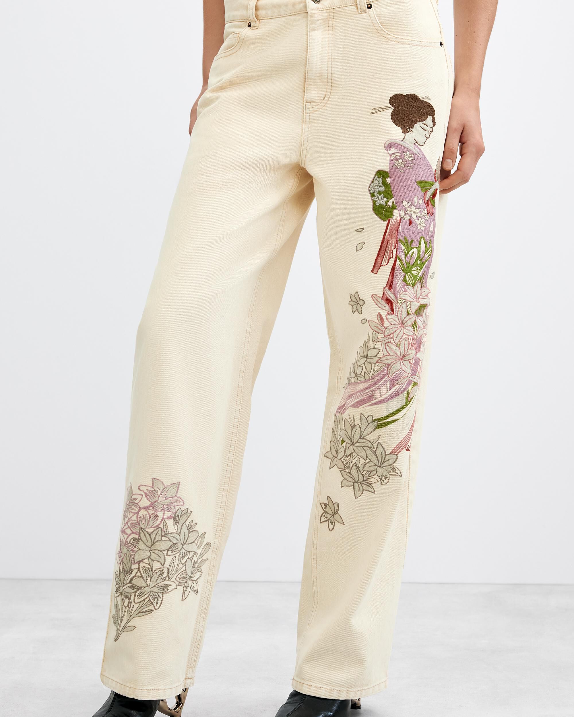 Pantalón de mujer vaquero bordado - Desigual - Blanco Blanco-2