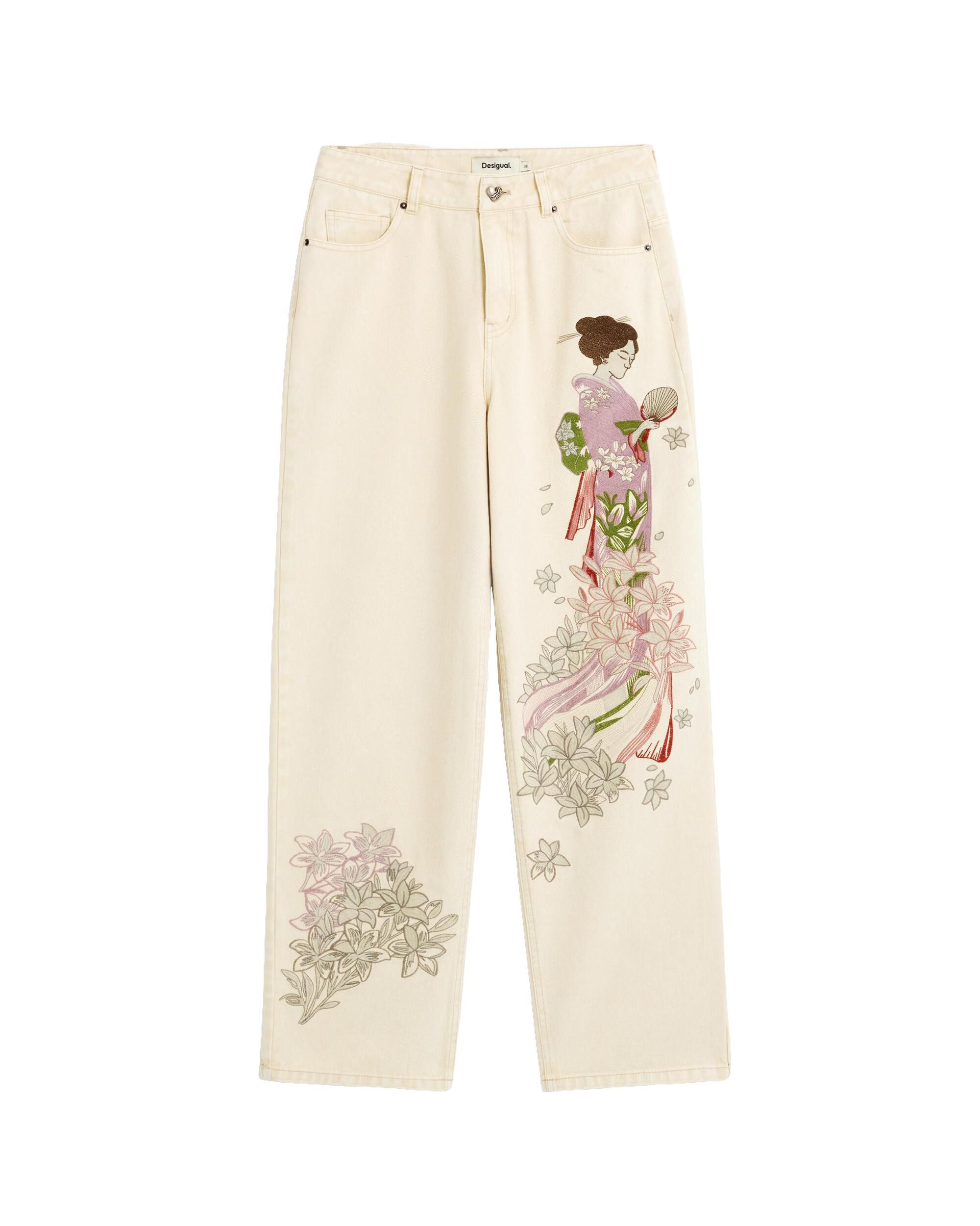 Pantalón de mujer vaquero bordado - Desigual - Blanco Blanco-4