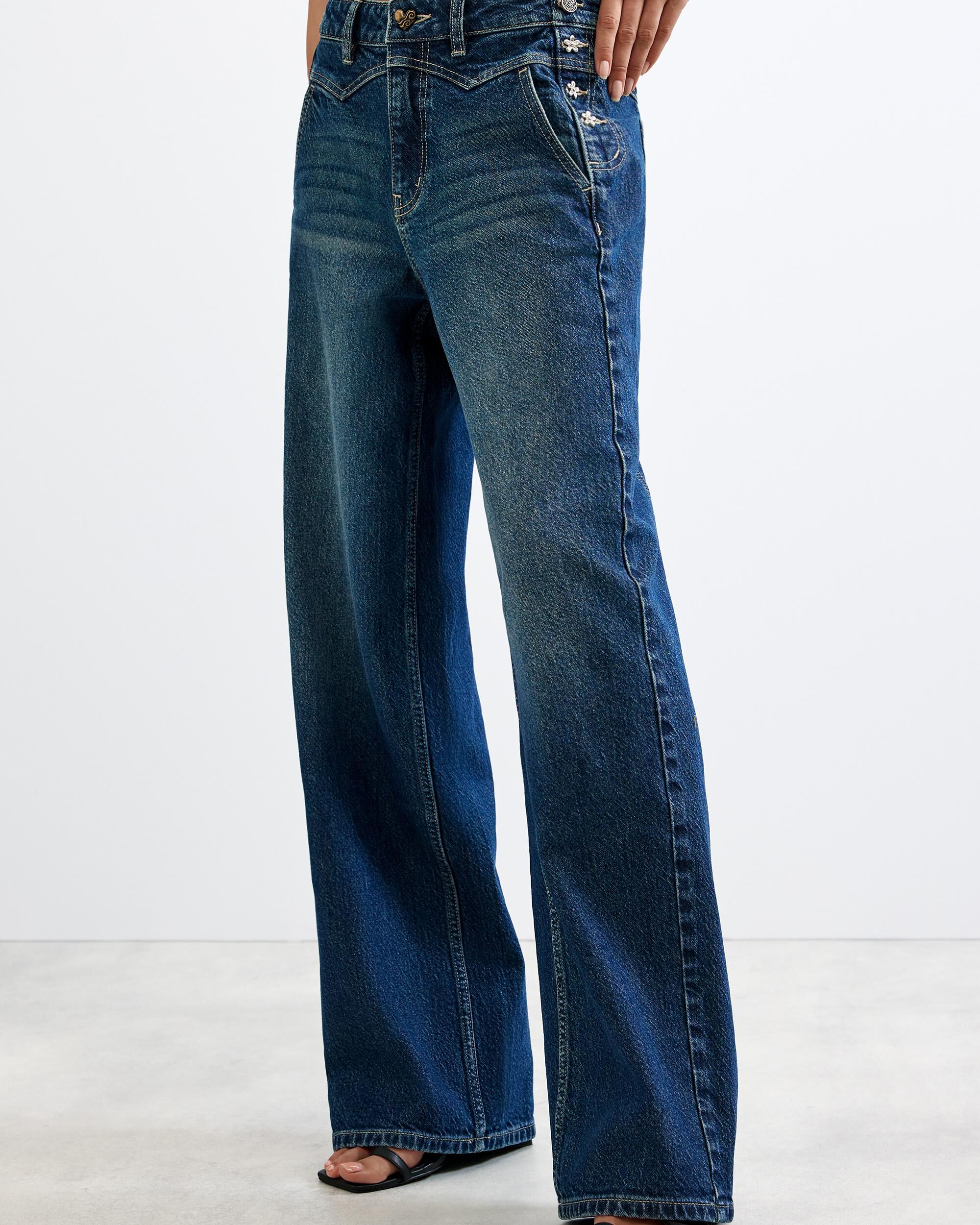 Pantalón de mujer vaquero pierna ancha - Desigual - Azul Azul-2