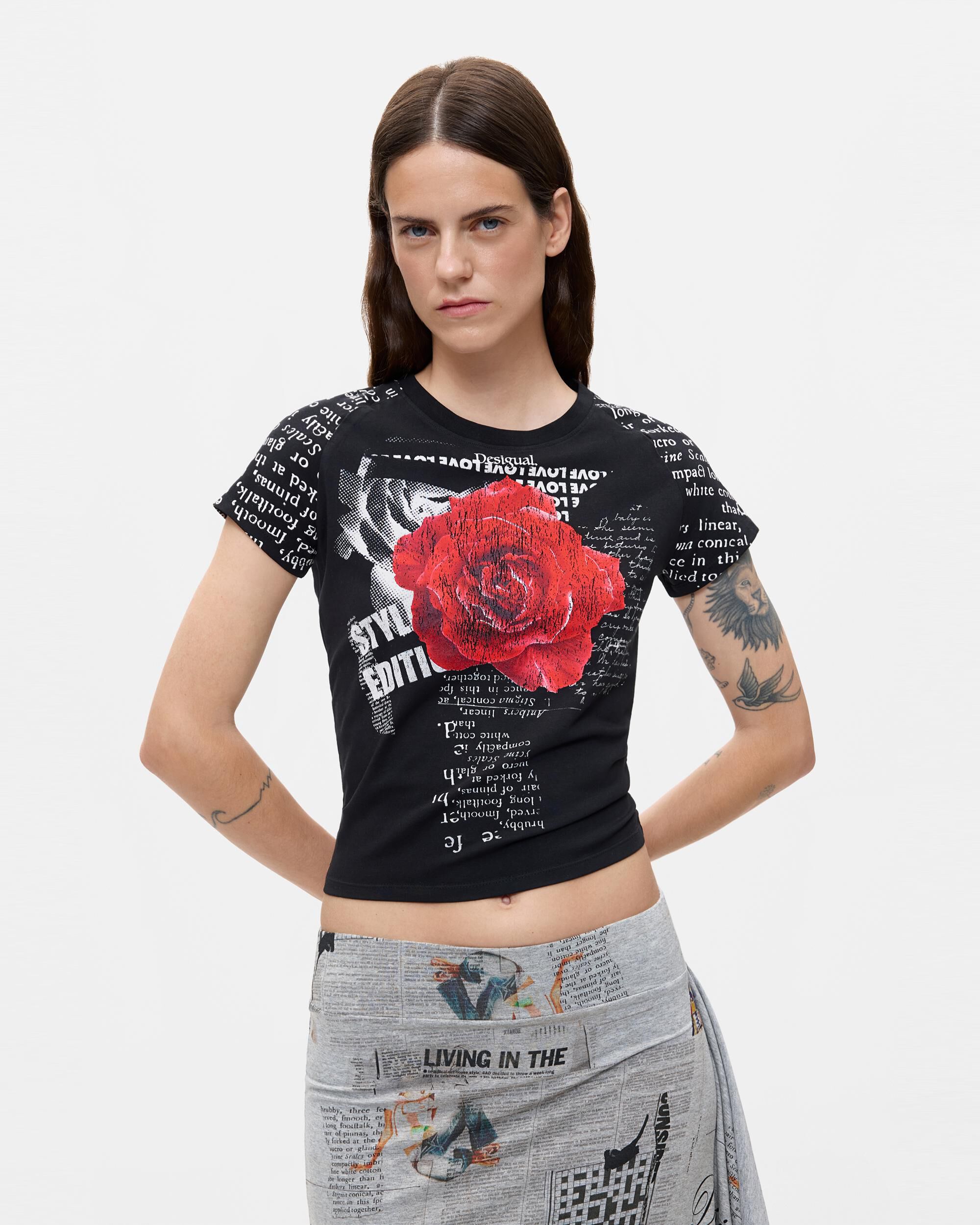 Camiseta de mujer estampada 100% algodón - Desigual - Negro Negro-1