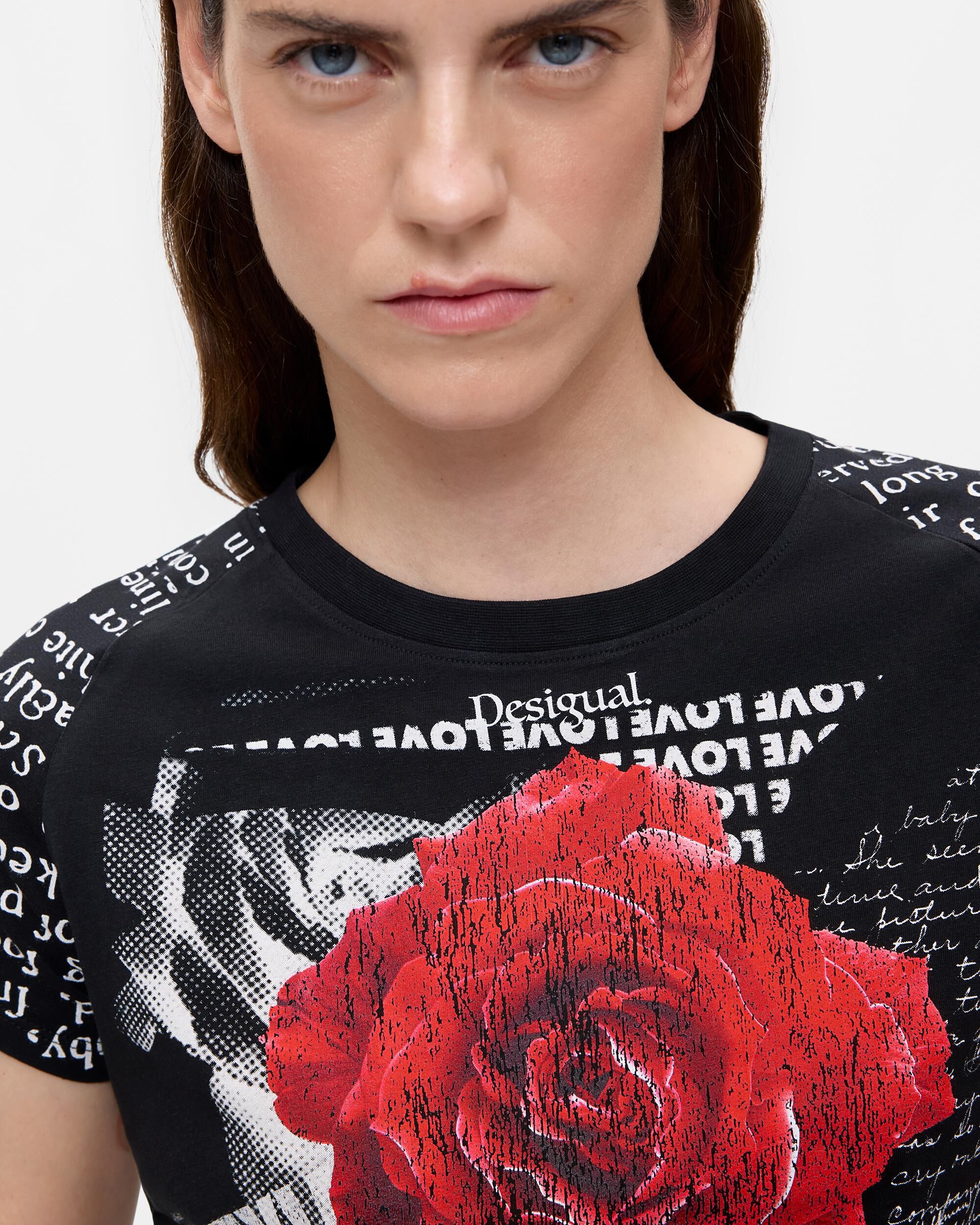 Camiseta de mujer estampada 100% algodón - Desigual - Negro Negro-4