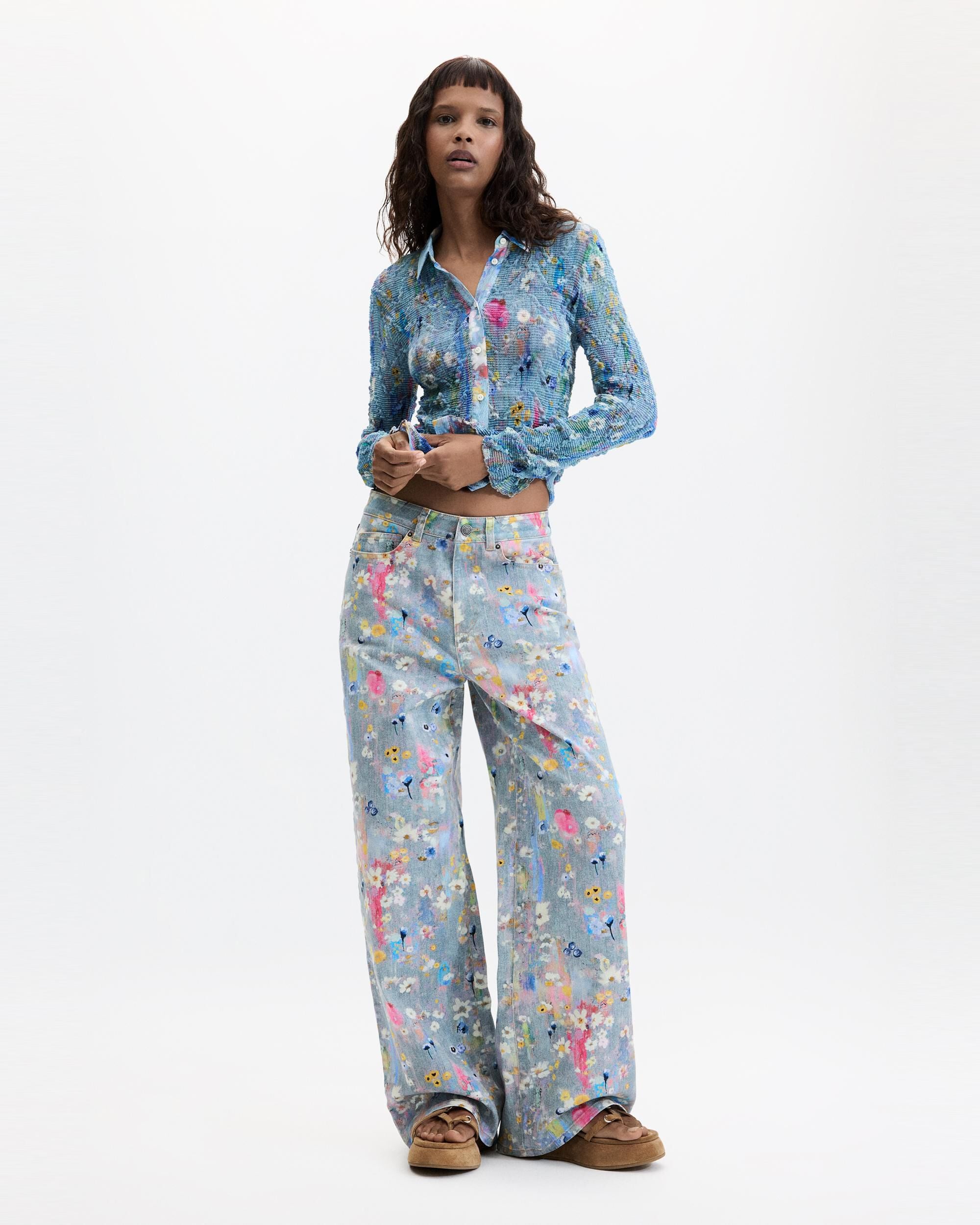 Pantalón de mujer vaquero estampado - Desigual - Gris Gris-1