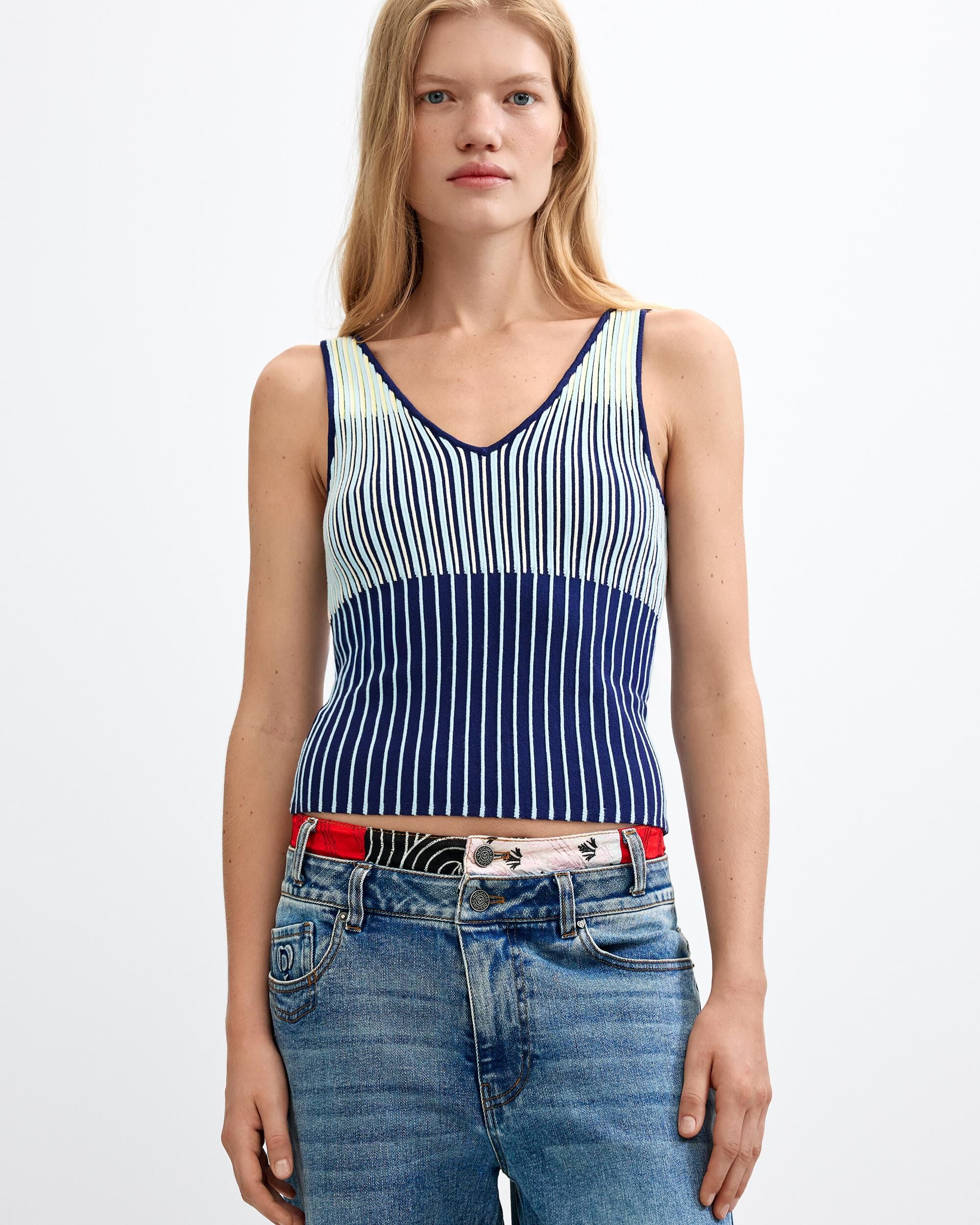 Top de mujer punto sin mangas - Desigual - Azul Azul-1
