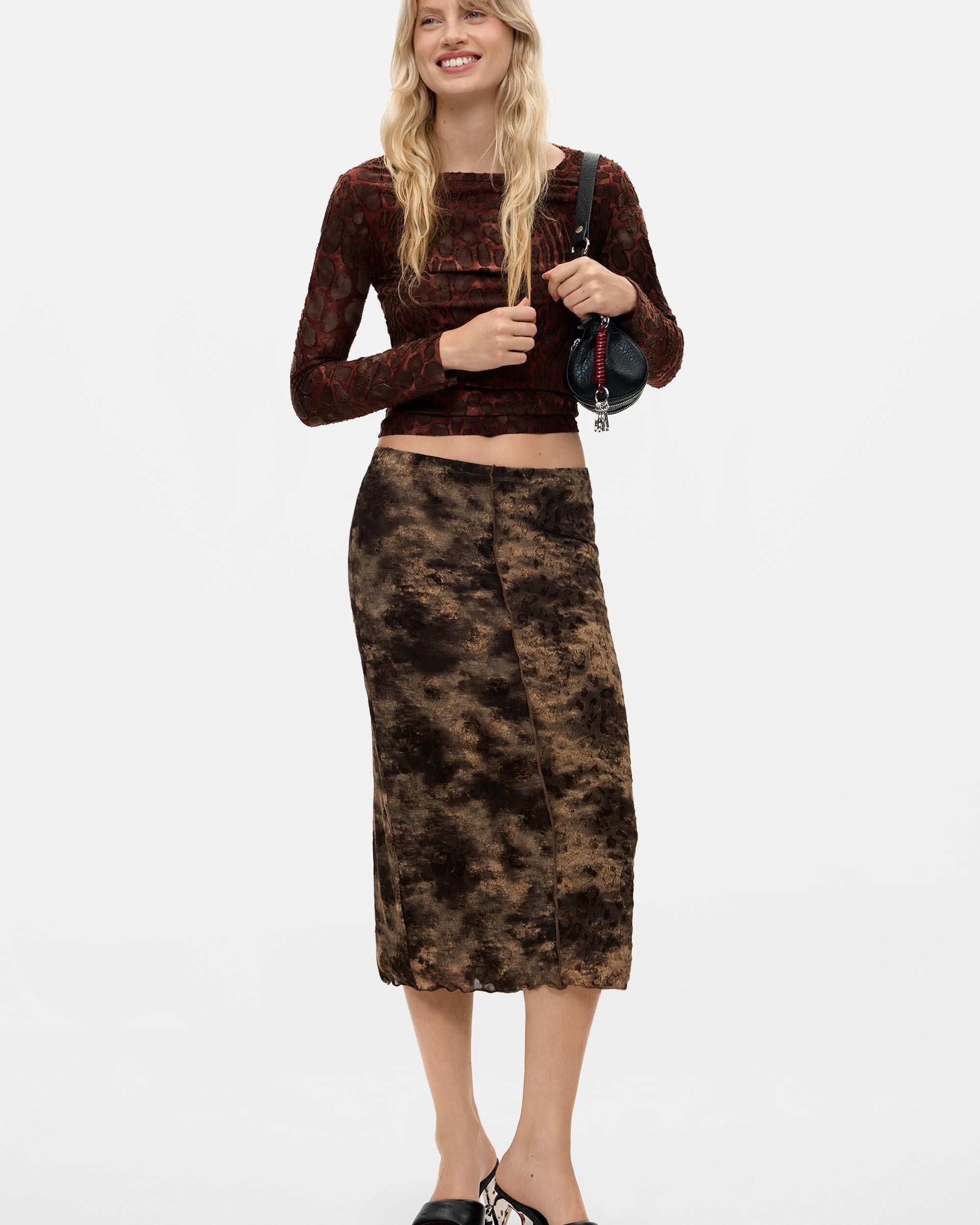 Falda midi estampada - Desigual - Negro Negro-1