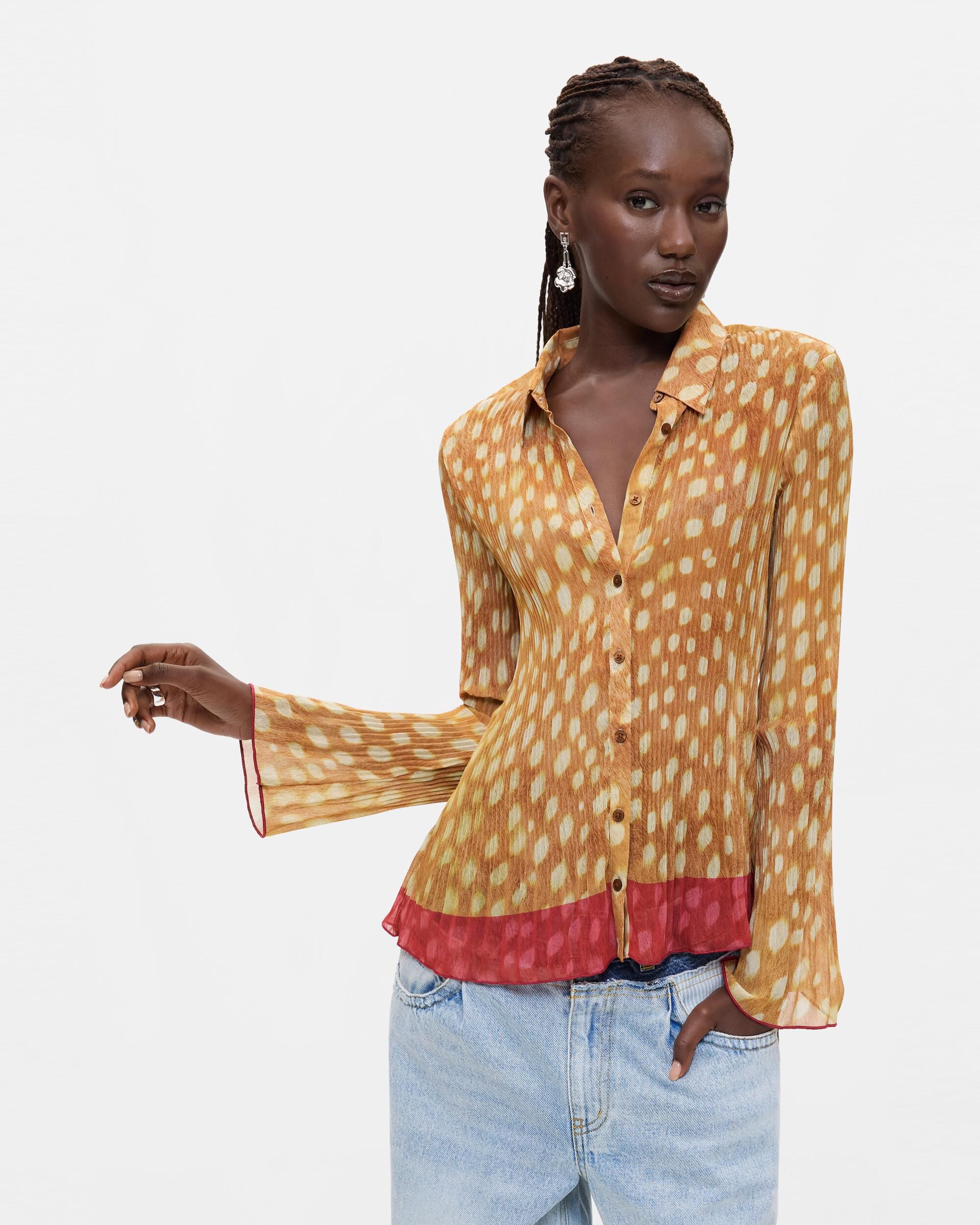 Imagen 0 de Camisa de mujer estampada plisada Blanco