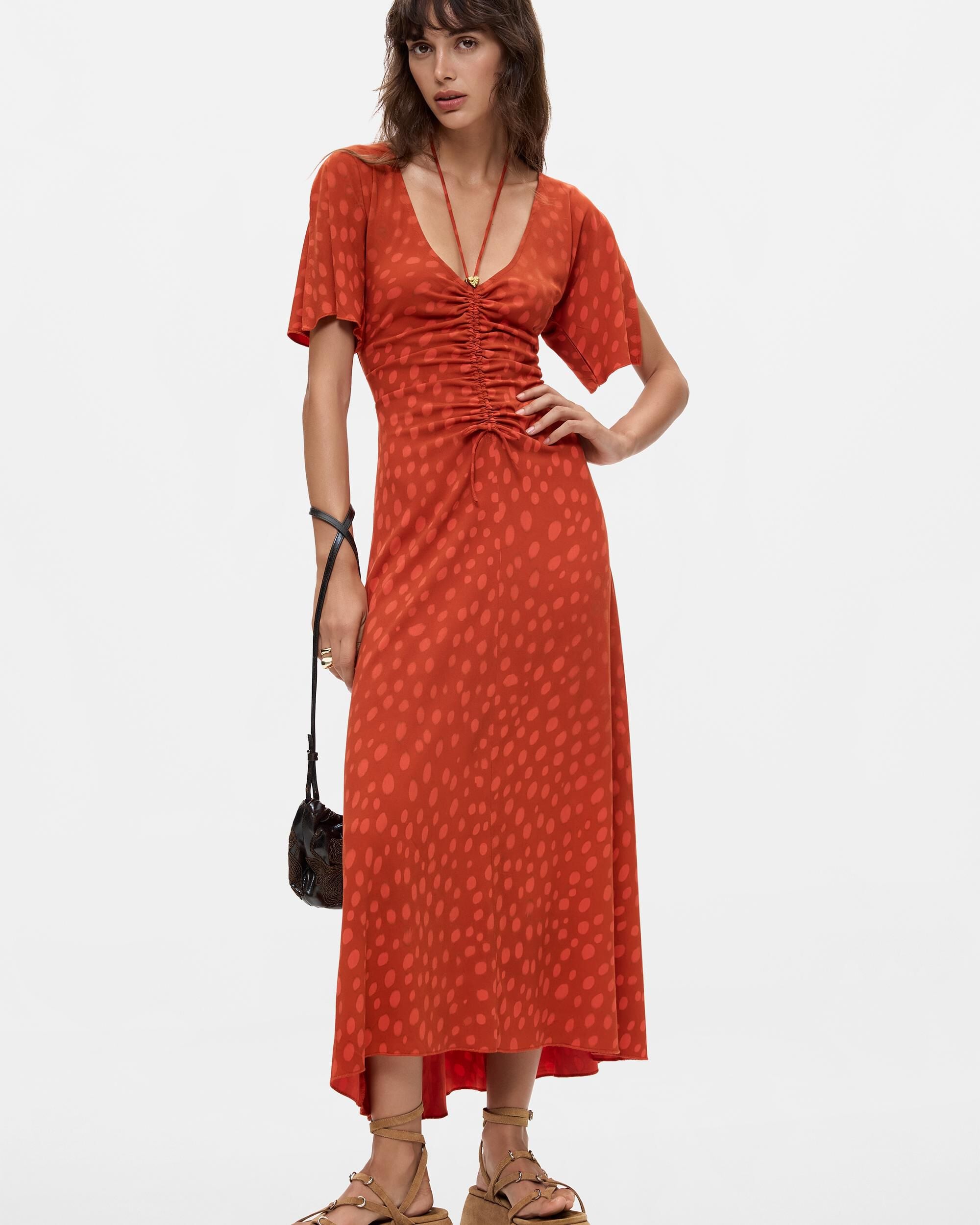 Vestido midi escote pico - Desigual - Naranja Naranja-1