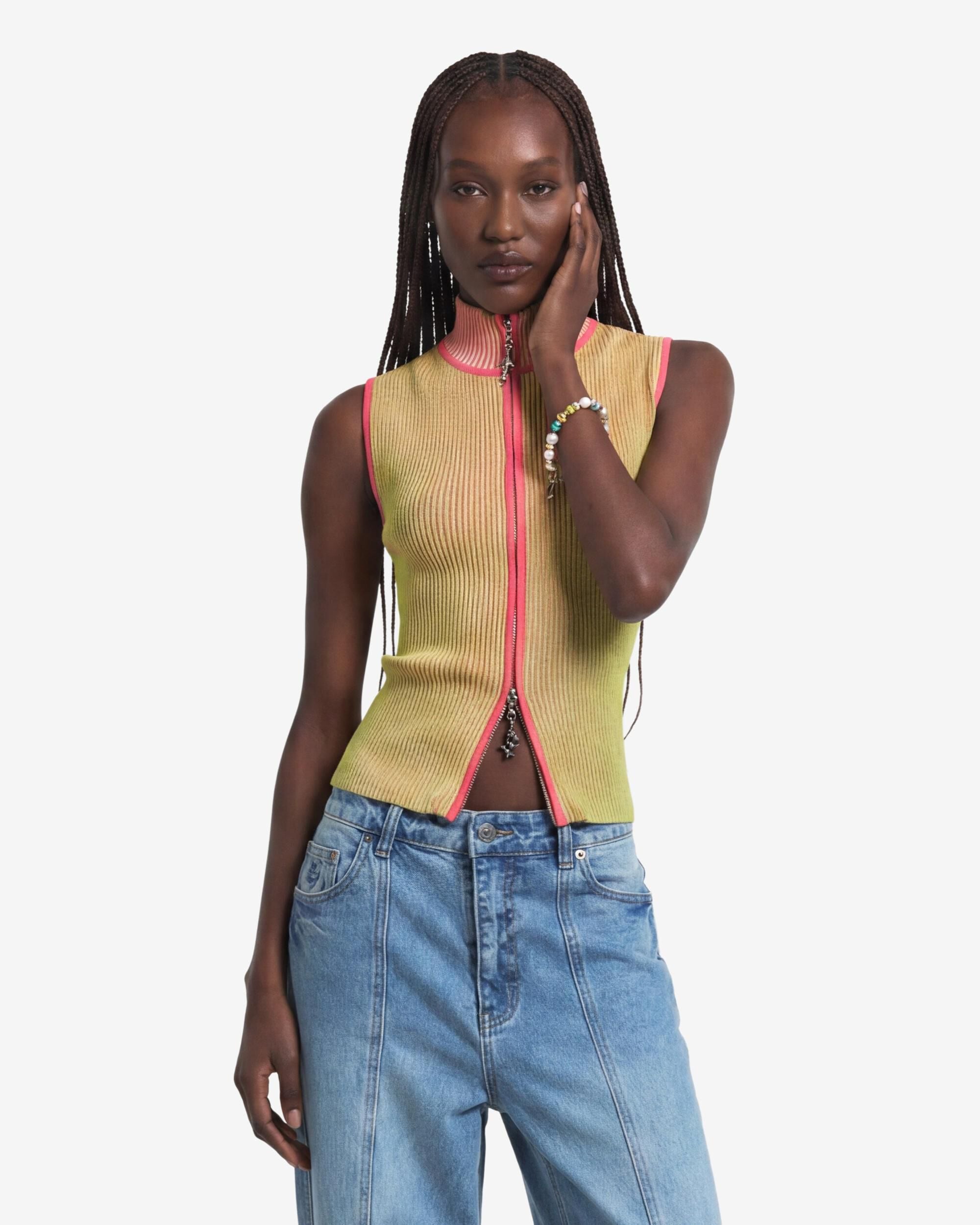 Camiseta de mujer cremallera punto tornasolado - Desigual - Amarillo Amarillo-1