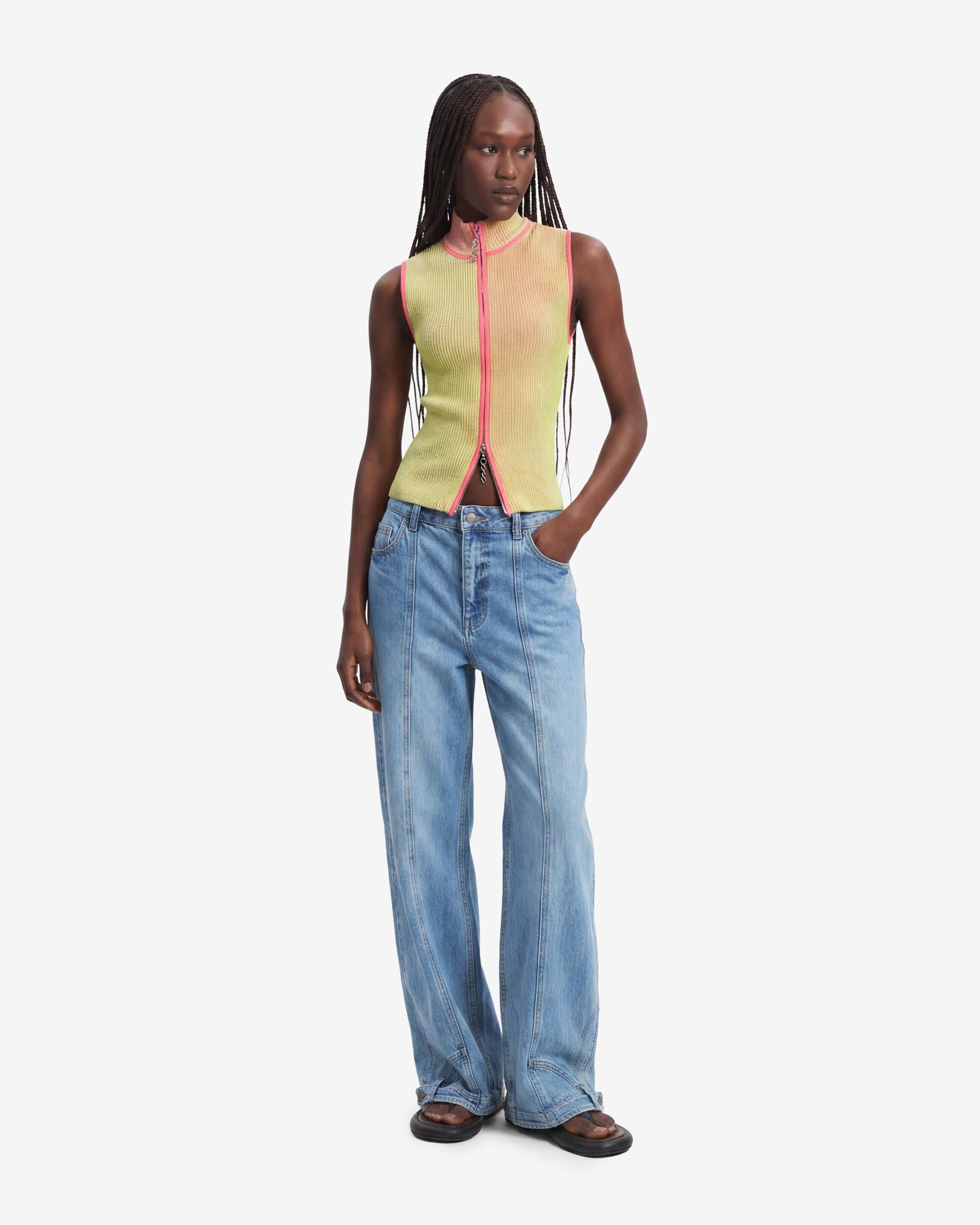 Camiseta de mujer cremallera punto tornasolado - Desigual - Amarillo Amarillo-2