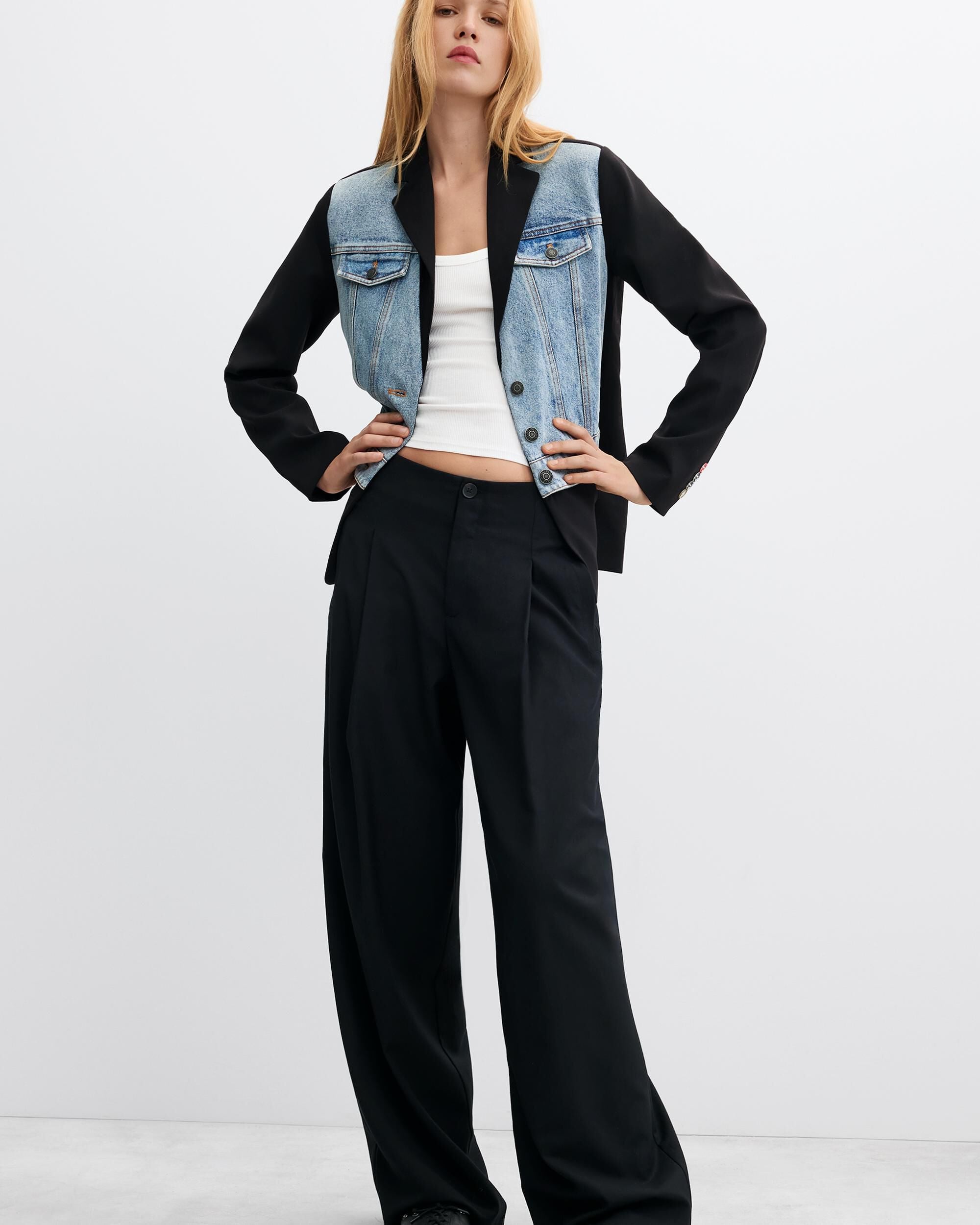 Blazer de mujer denim combinada - Desigual - Negro Negro-1