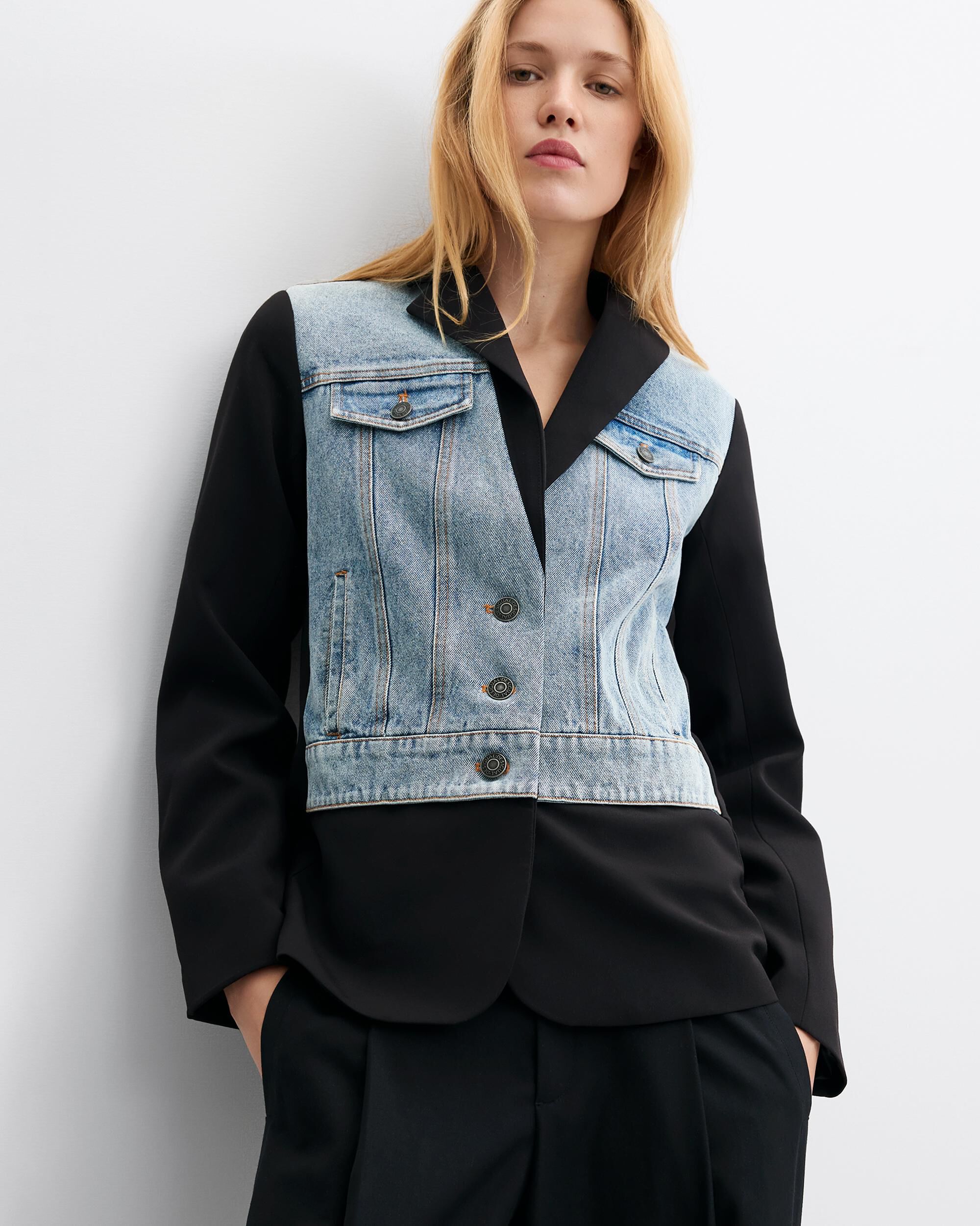Blazer de mujer denim combinada - Desigual - Negro Negro-2