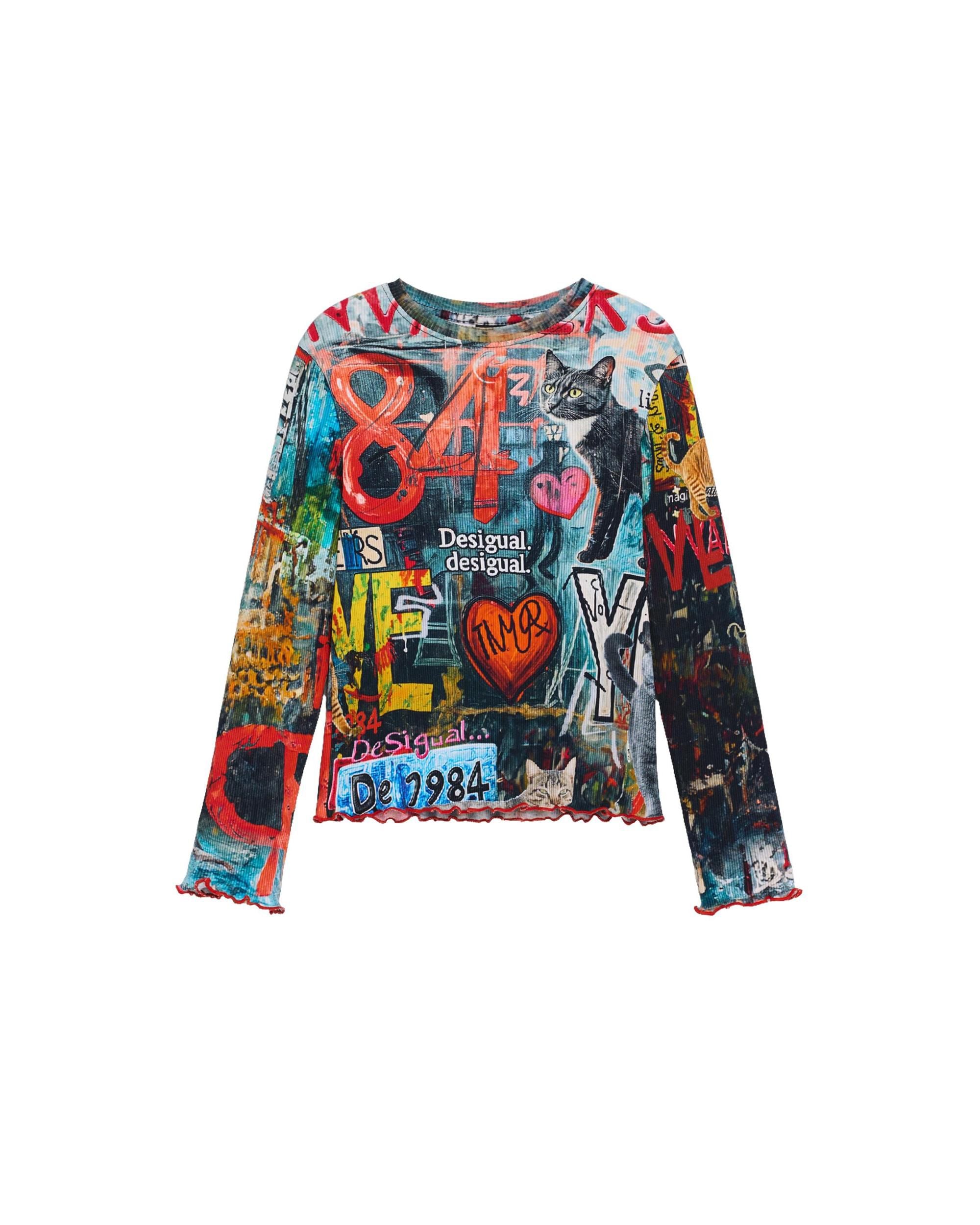 Imagen 0 de Camiseta de niña manga larga estampada Negro