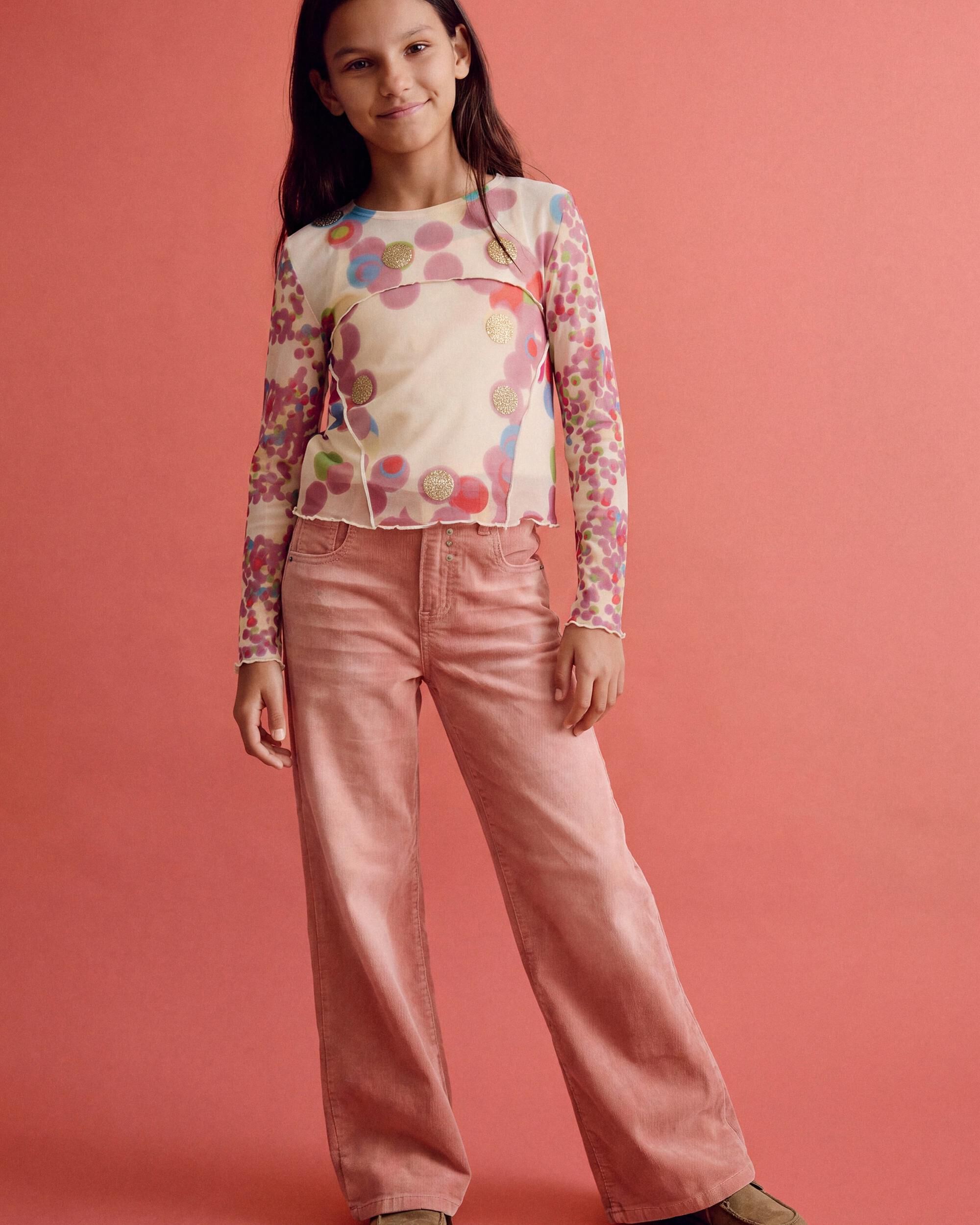 Imagen 3 de Pantalón de niña largo denim elástico - Desigual - Rosa Rosa
