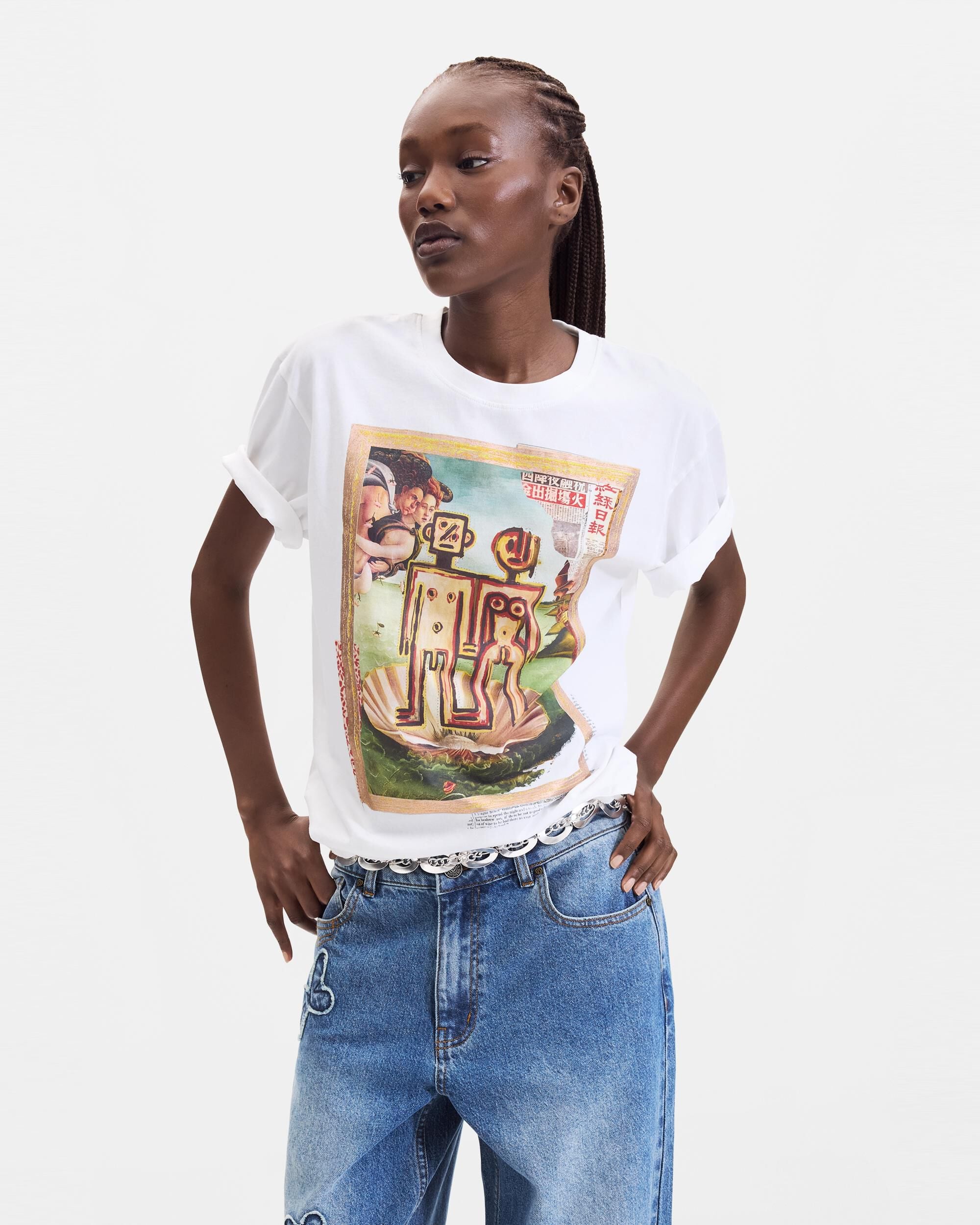 Camiseta de mujer estampada 100% algodón - Desigual - Blanco Blanco-1