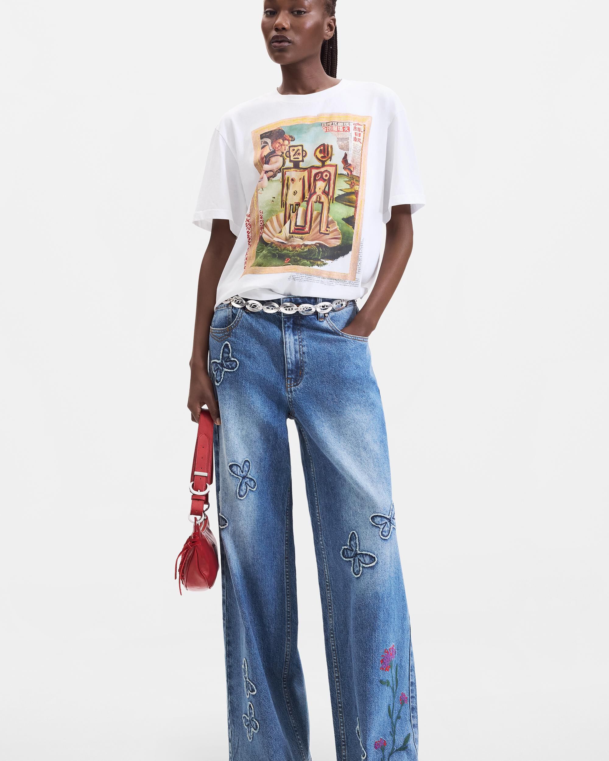Camiseta de mujer estampada 100% algodón - Desigual - Blanco Blanco-2