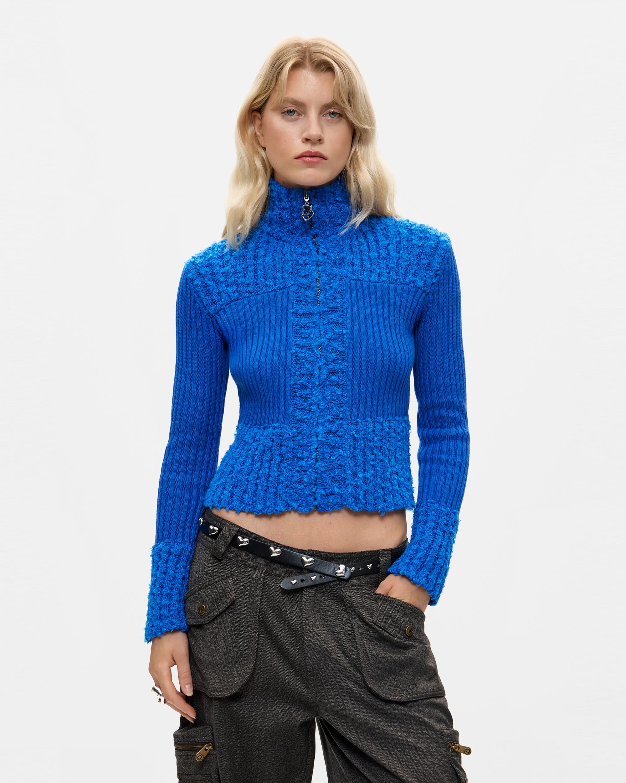 Chaqueta de mujer punto calados - Desigual - Azul Azul-1