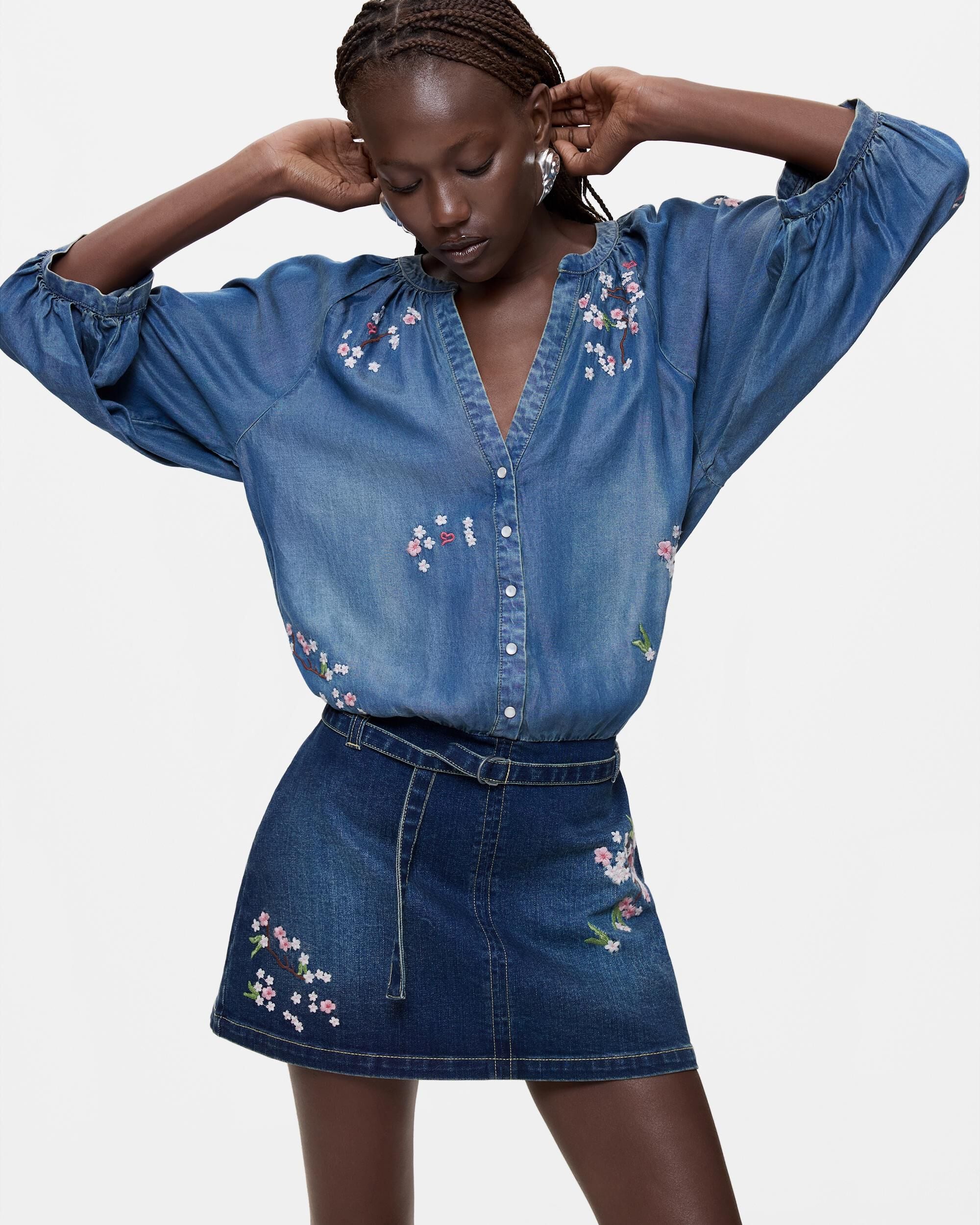 Vestido denim bordados - Desigual - Azul Azul-1