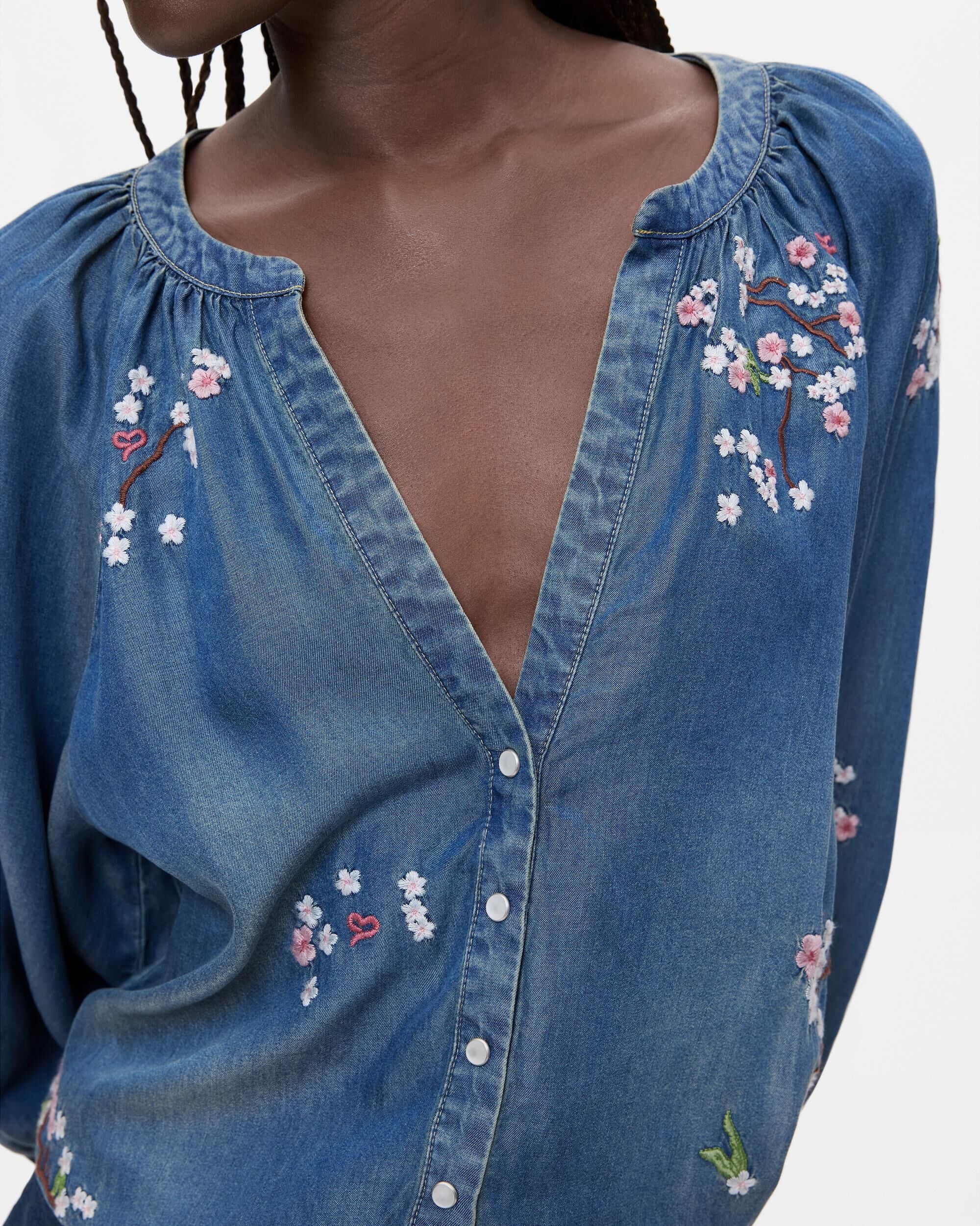Vestido denim bordados - Desigual - Azul Azul-3