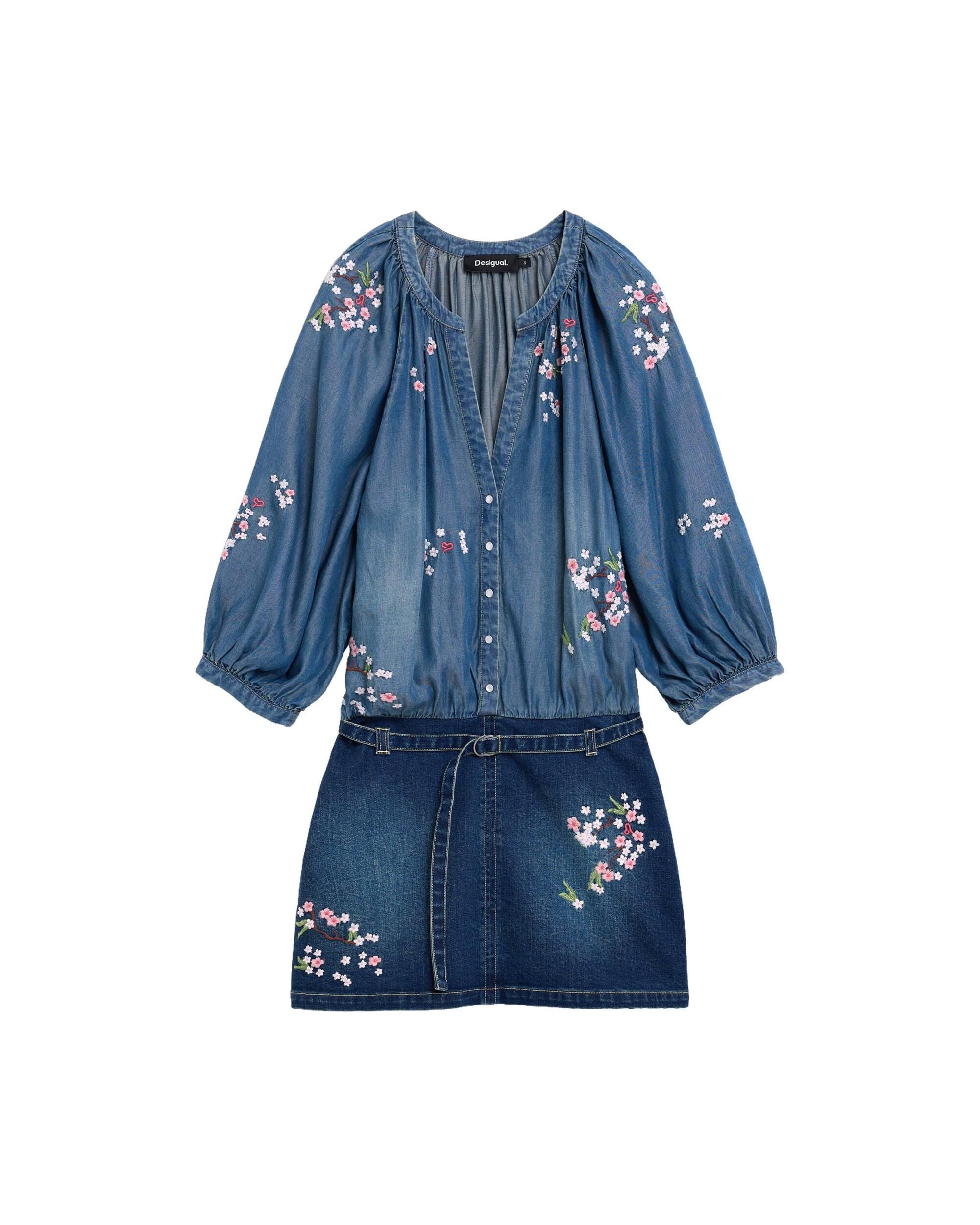 Vestido denim bordados - Desigual - Azul Azul-4