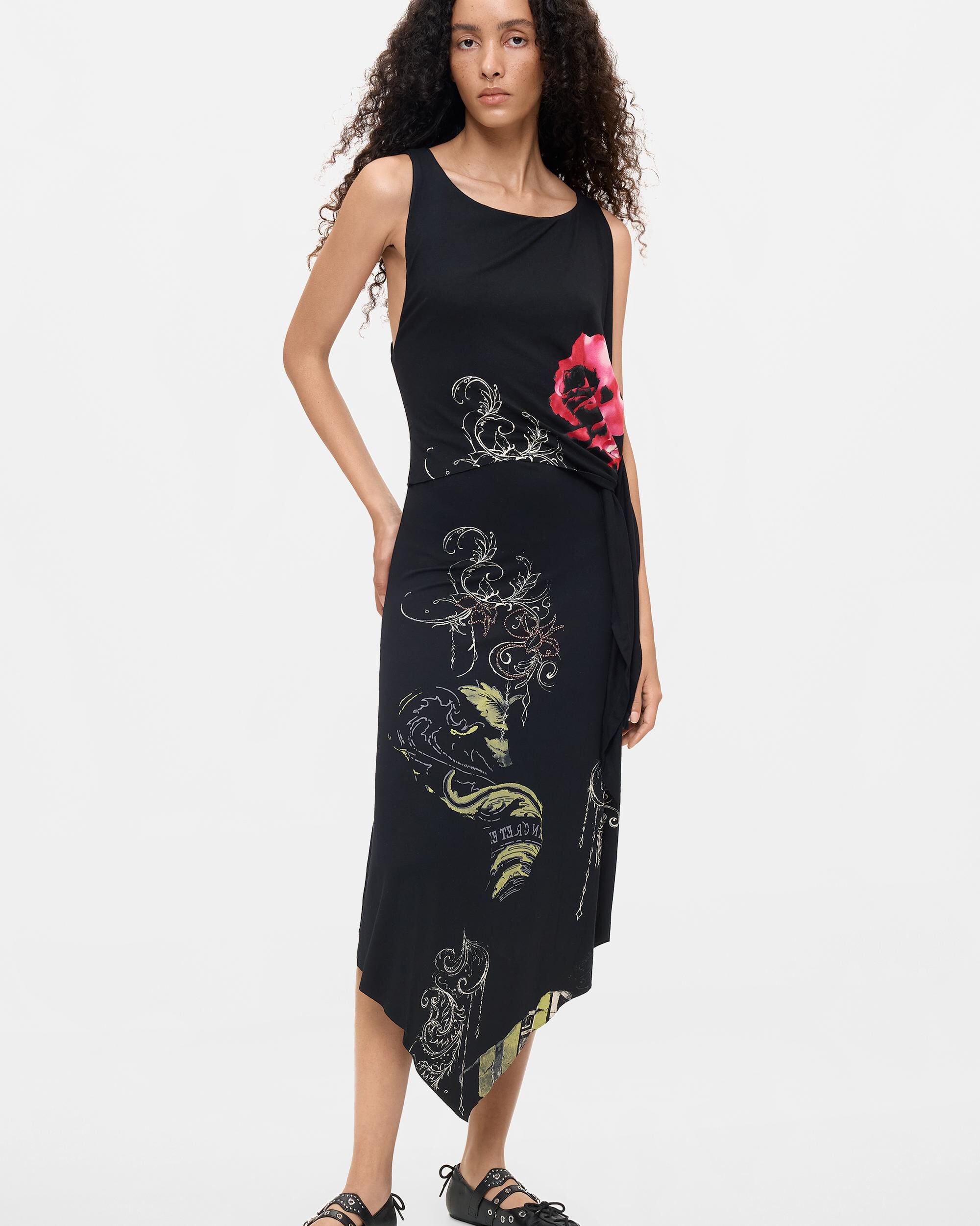 Vestido asimétrico midi - Desigual - Negro Negro-1