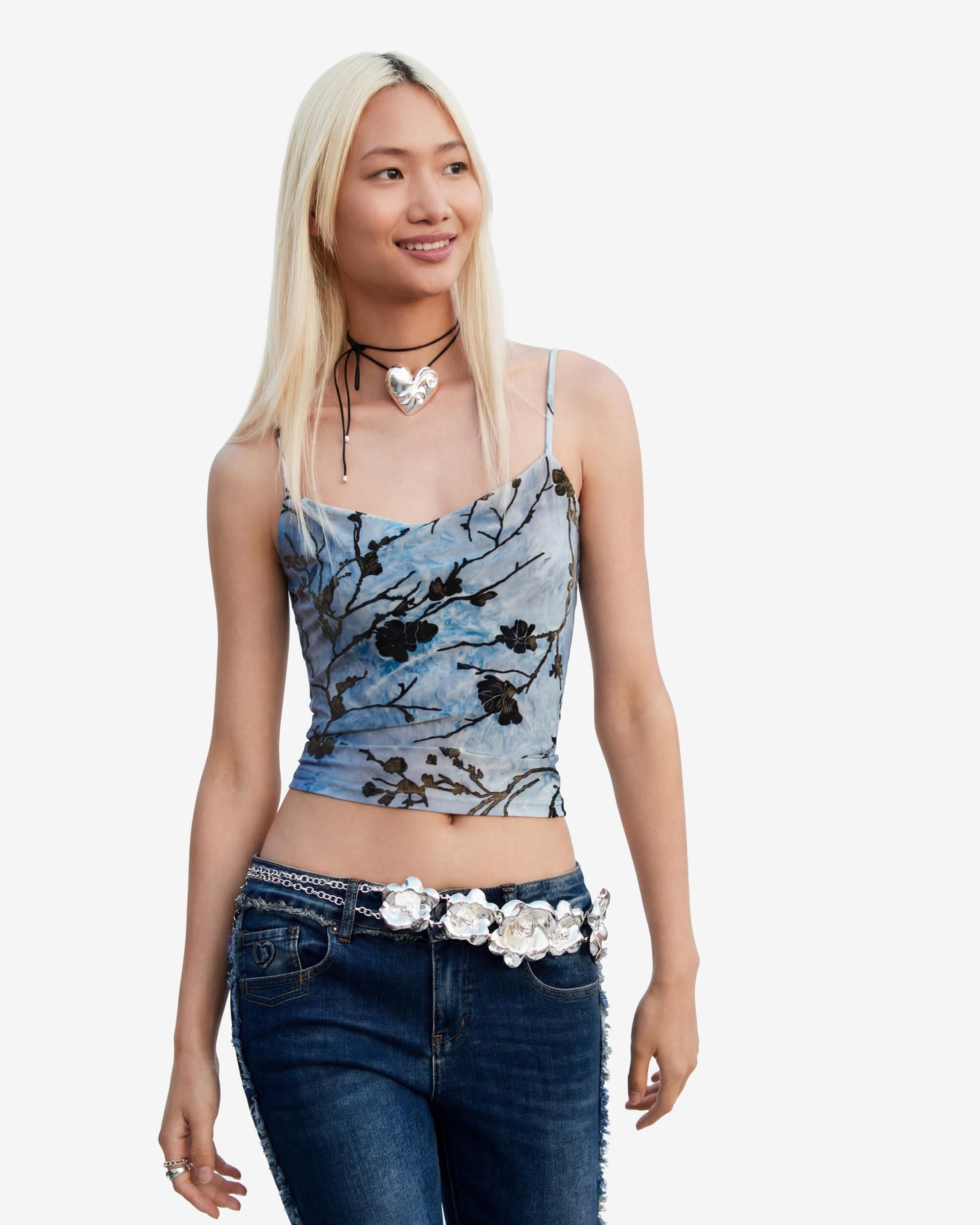 Top de mujer tirantes flocado - Desigual - Azul Azul-1