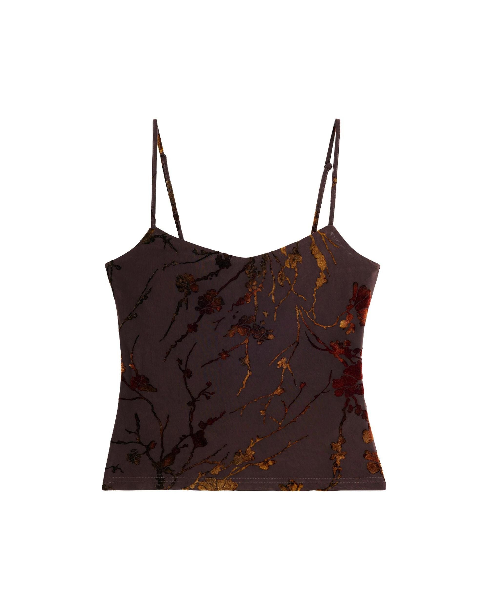 Top de mujer tirantes flocado - Desigual - Marrón Marrón-3