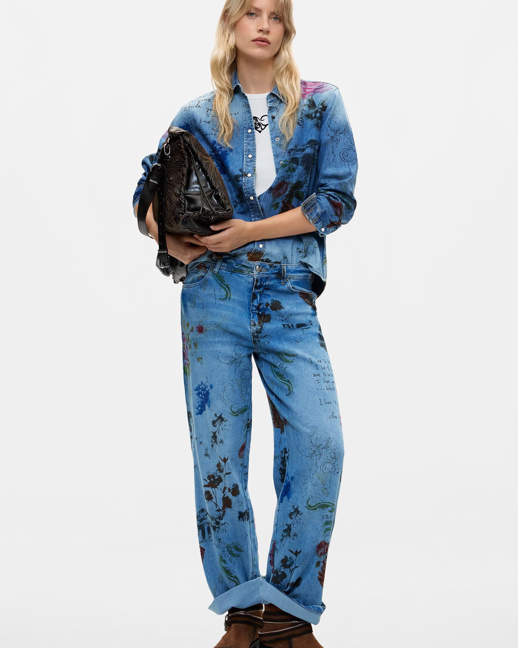 Pantalón de mujer vaquero straight estampado - Desigual - Azul Azul-1