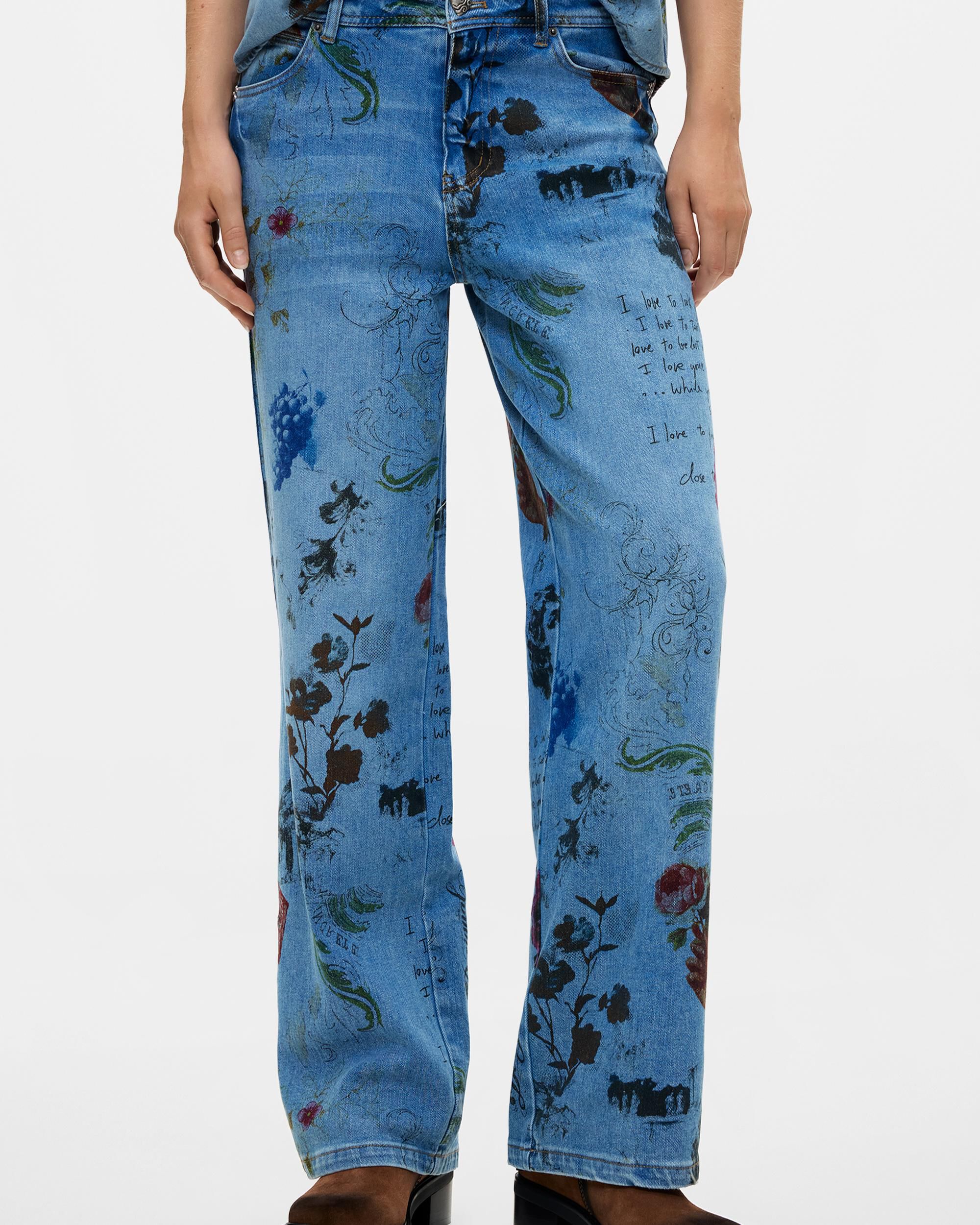 Pantalón de mujer vaquero straight estampado - Desigual - Azul Azul-2