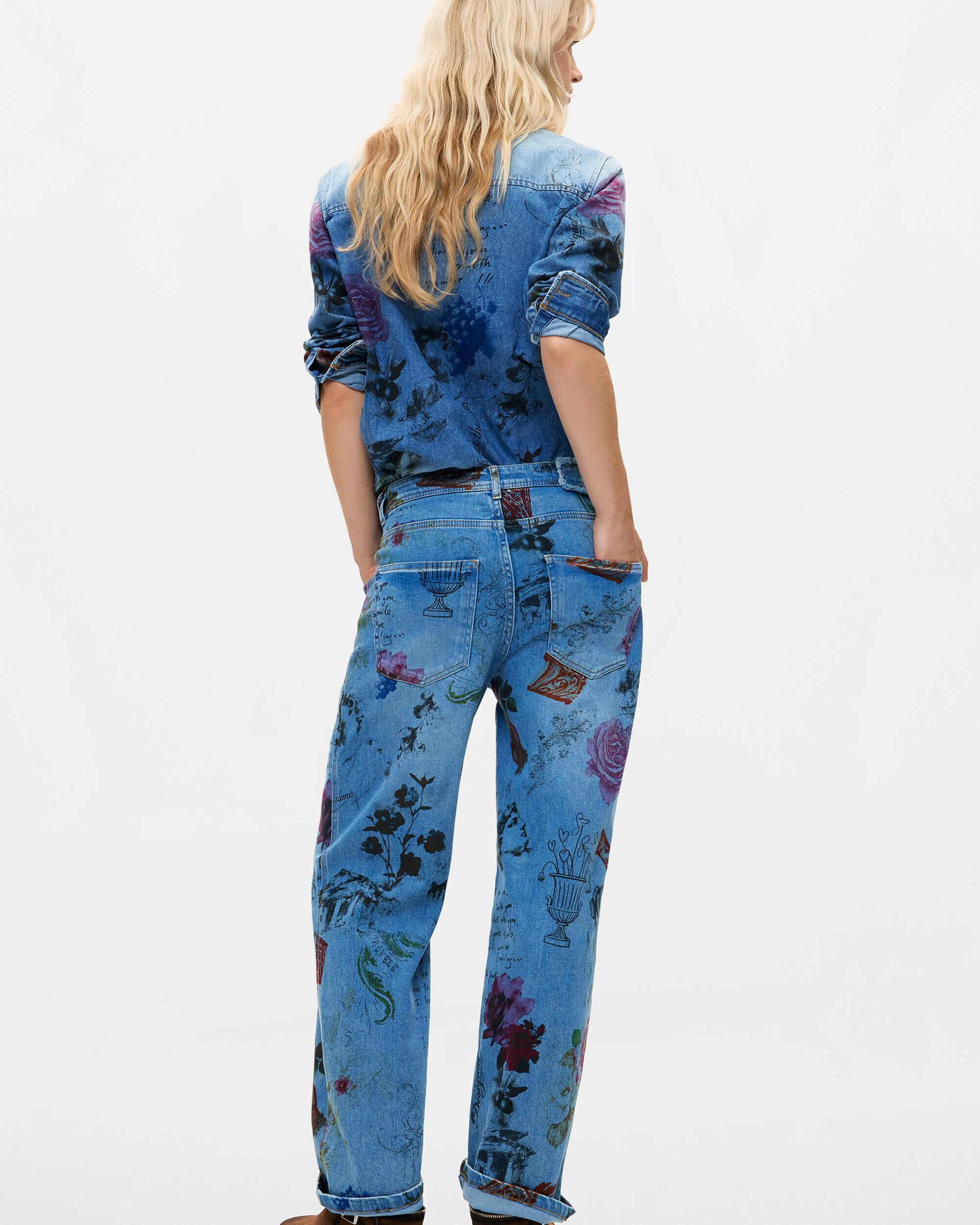 Pantalón de mujer vaquero straight estampado - Desigual - Azul Azul-3