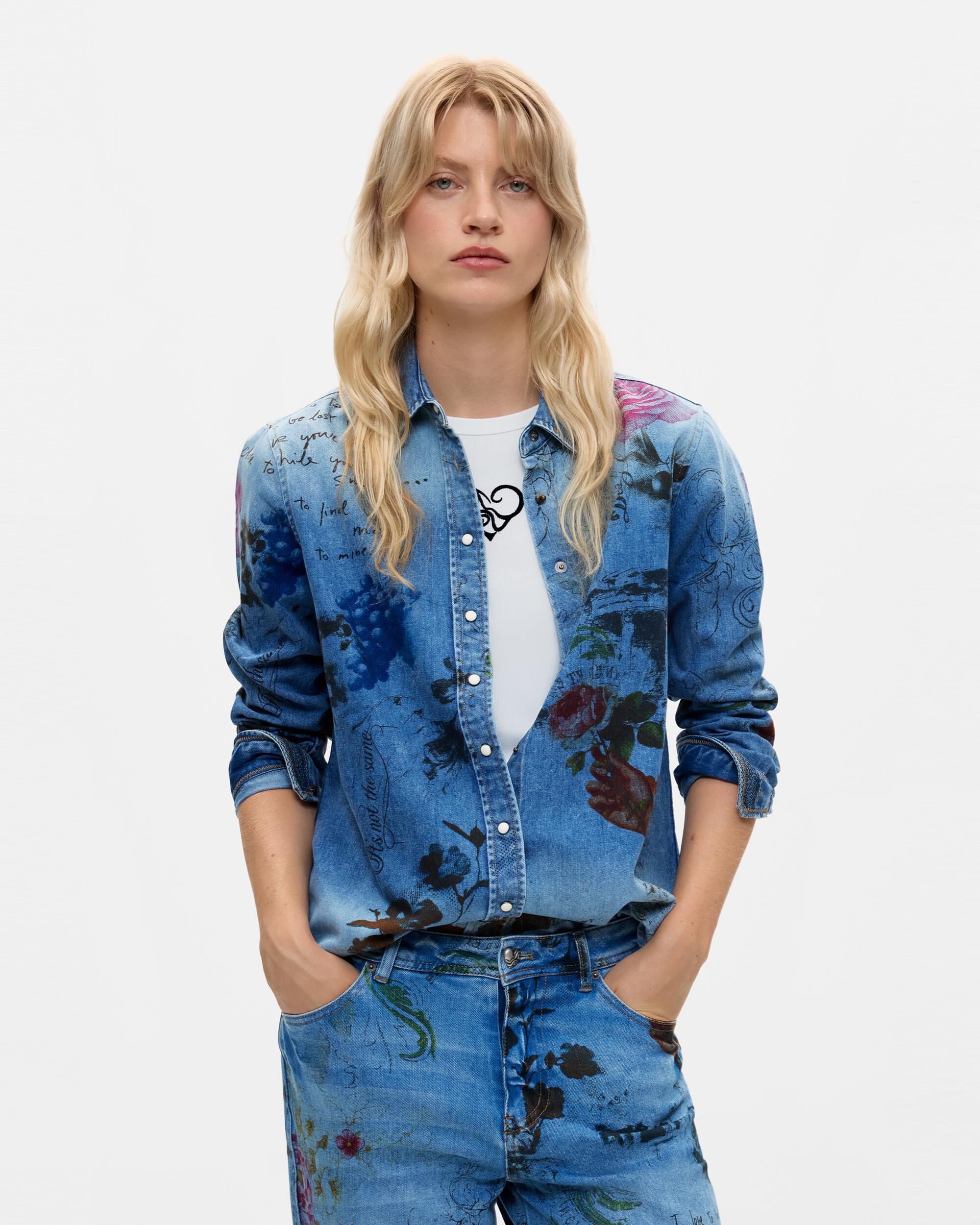 Pantalón de mujer vaquero straight estampado - Desigual - Azul Azul-4