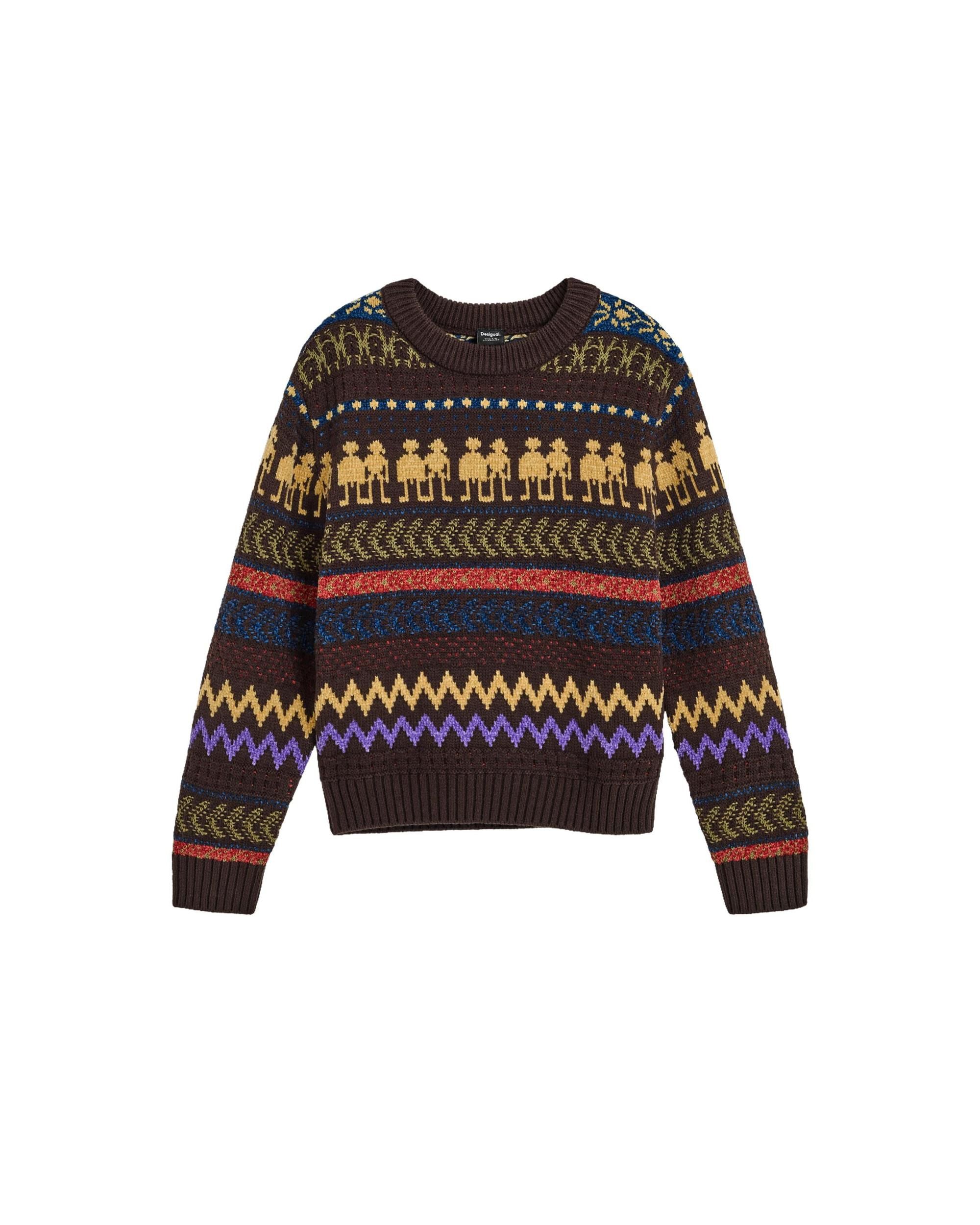 Imagen 1 de Jersey de niño jacquard rayas punto Marrón
